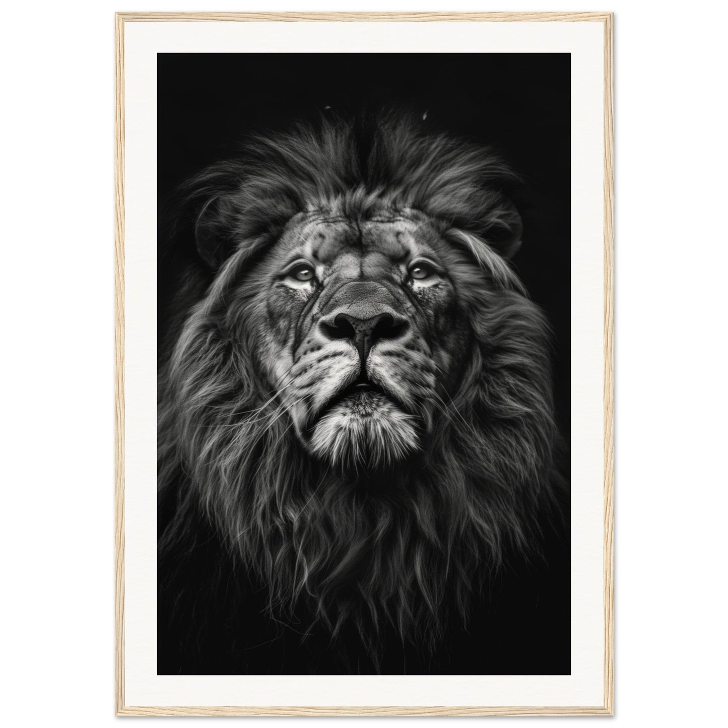 Poster Tête de Lion Noir et Blanc ( 70x100-cm-Bois-clair)