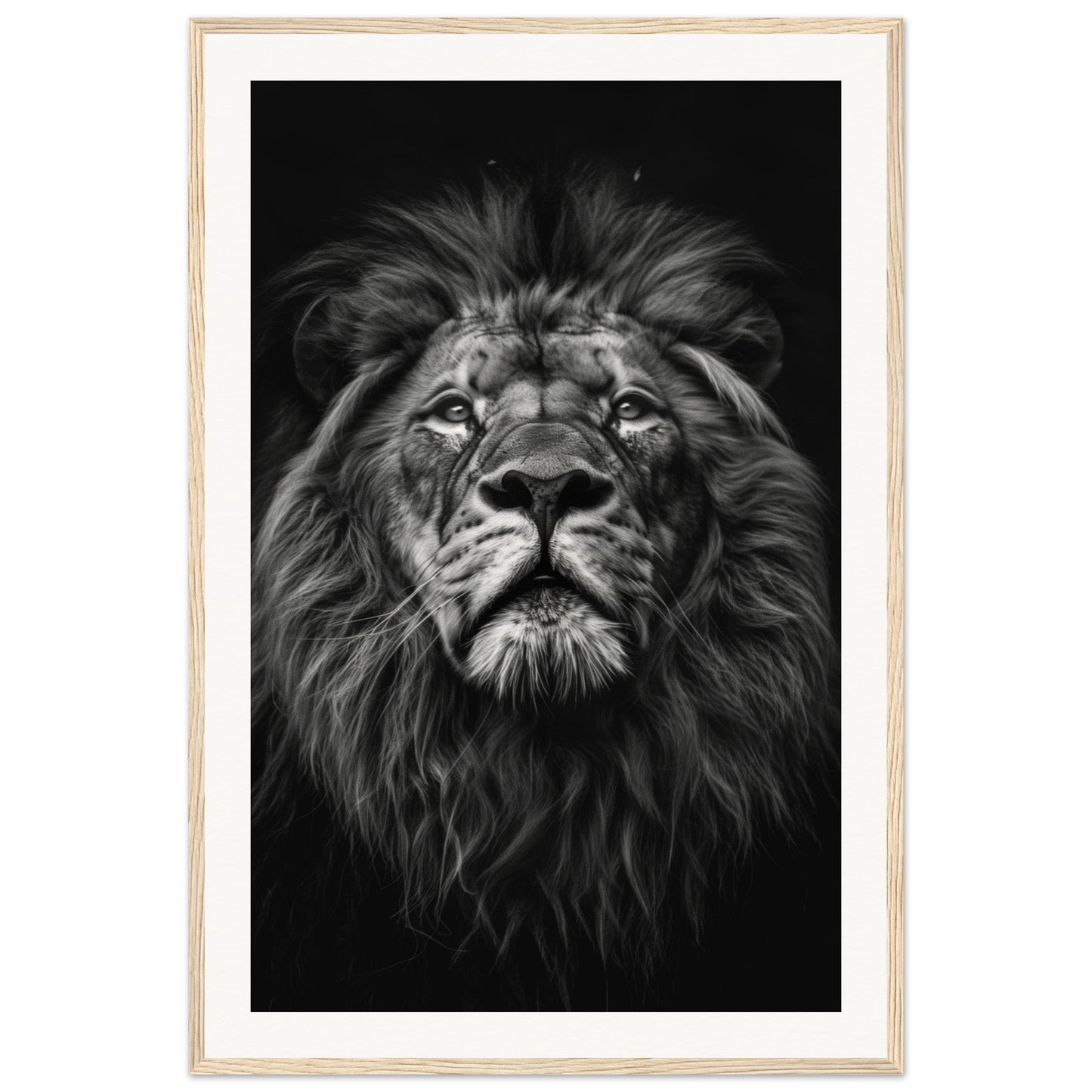 Poster Tête de Lion Noir et Blanc ( 60x90-cm-Bois-clair)