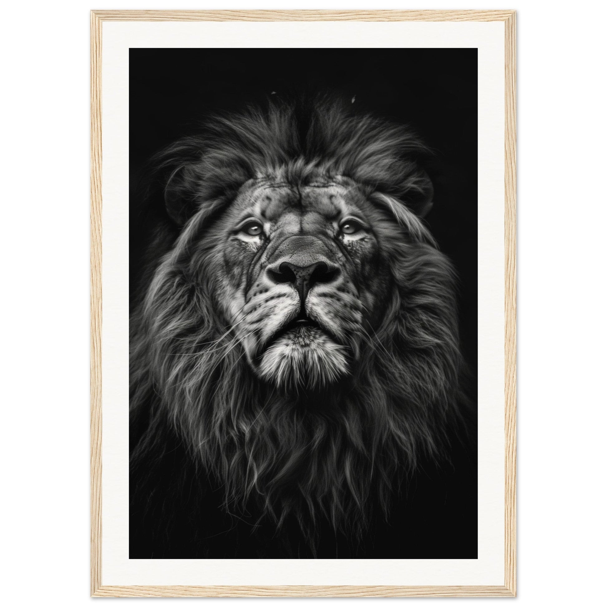 Poster Tête de Lion Noir et Blanc ( 50x70-cm-Bois-clair)