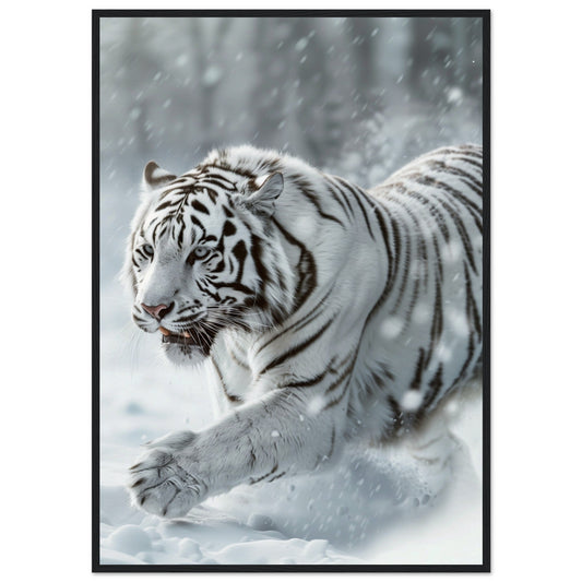 Poster Tigre Blanc ( 70x100-cm-Bois-noir)