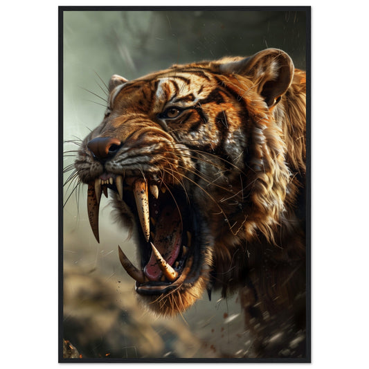 Poster Tigre Dents Sabre ( 70x100-cm-Bois-noir)