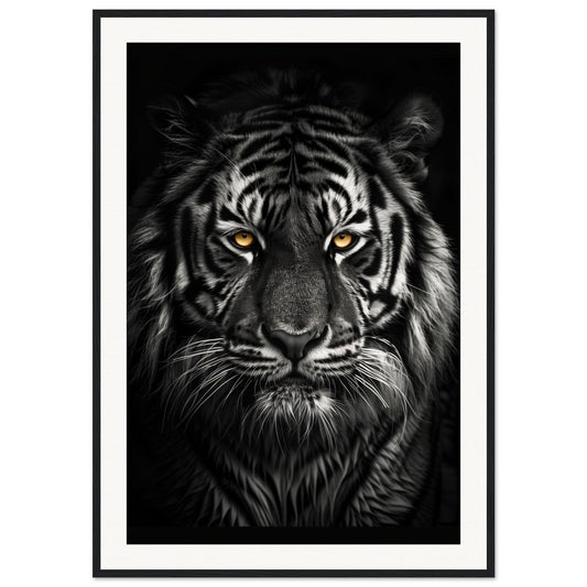 Poster Tigre Noir et Blanc ( 70x100-cm-Bois-noir)