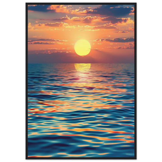 Poster Trompe L'oeil Lever de Soleil sur la Mer ( 70x100-cm-Cadre-noir)