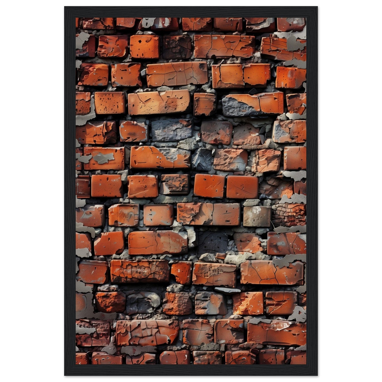 Poster Trompe l'Oeil Mur de Brique ( 30x45-cm-Bois-noir)