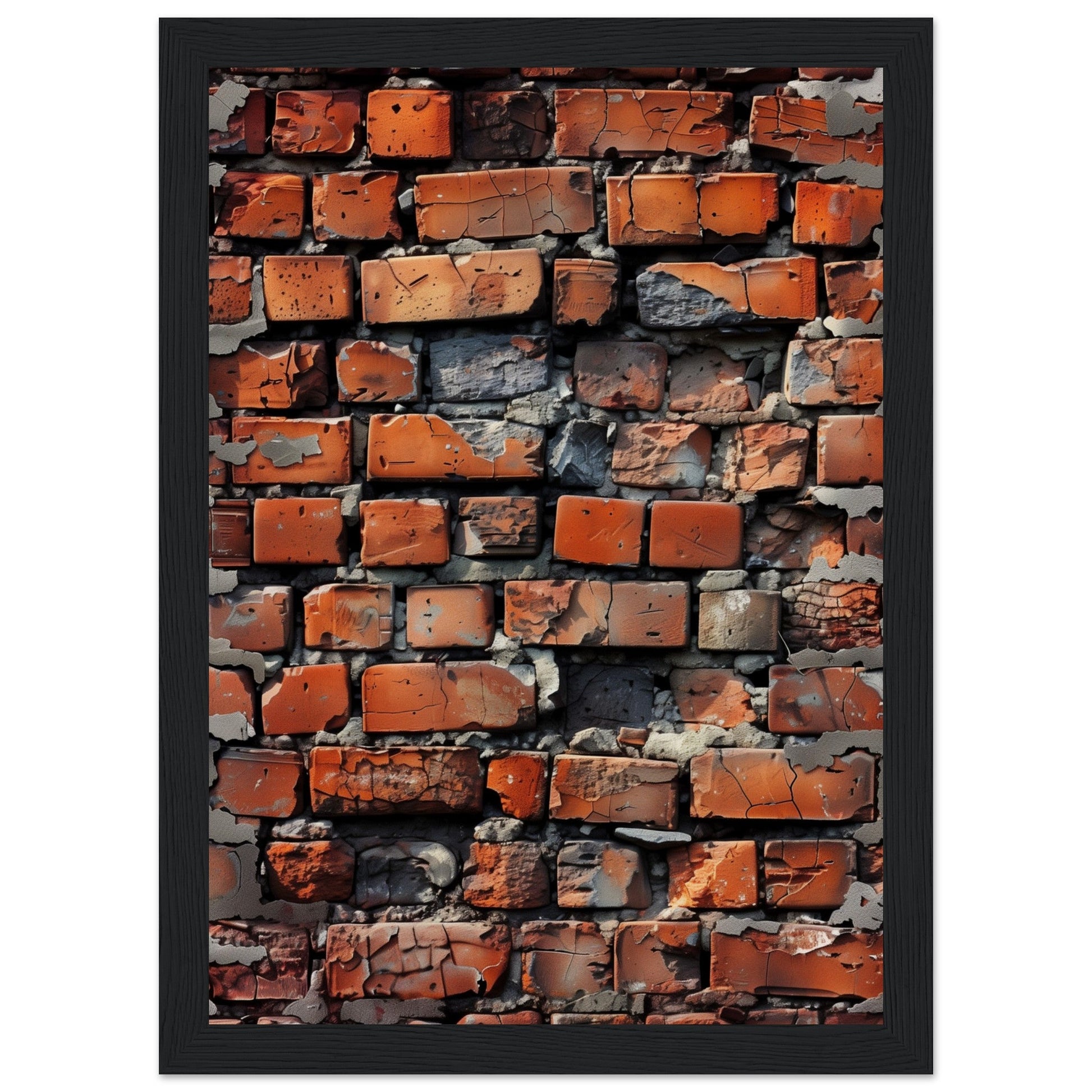 Poster Trompe l'Oeil Mur de Brique ( 21x29.7-cm-Bois-noir)