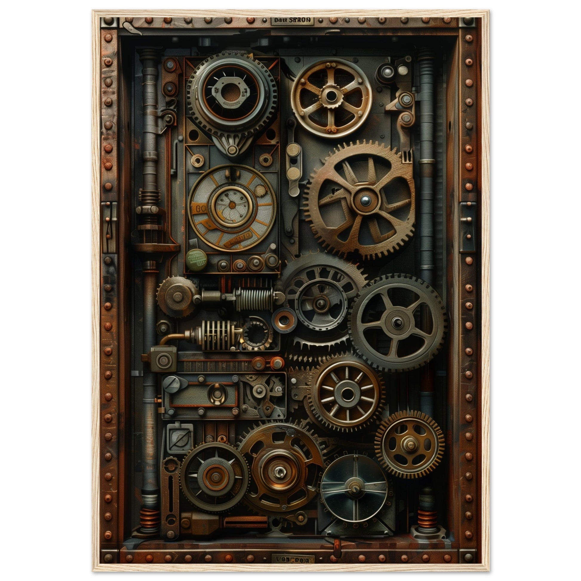 Poster Trompe l'oeil Engrenage Industriel ( 70x100-cm-Bois-clair)