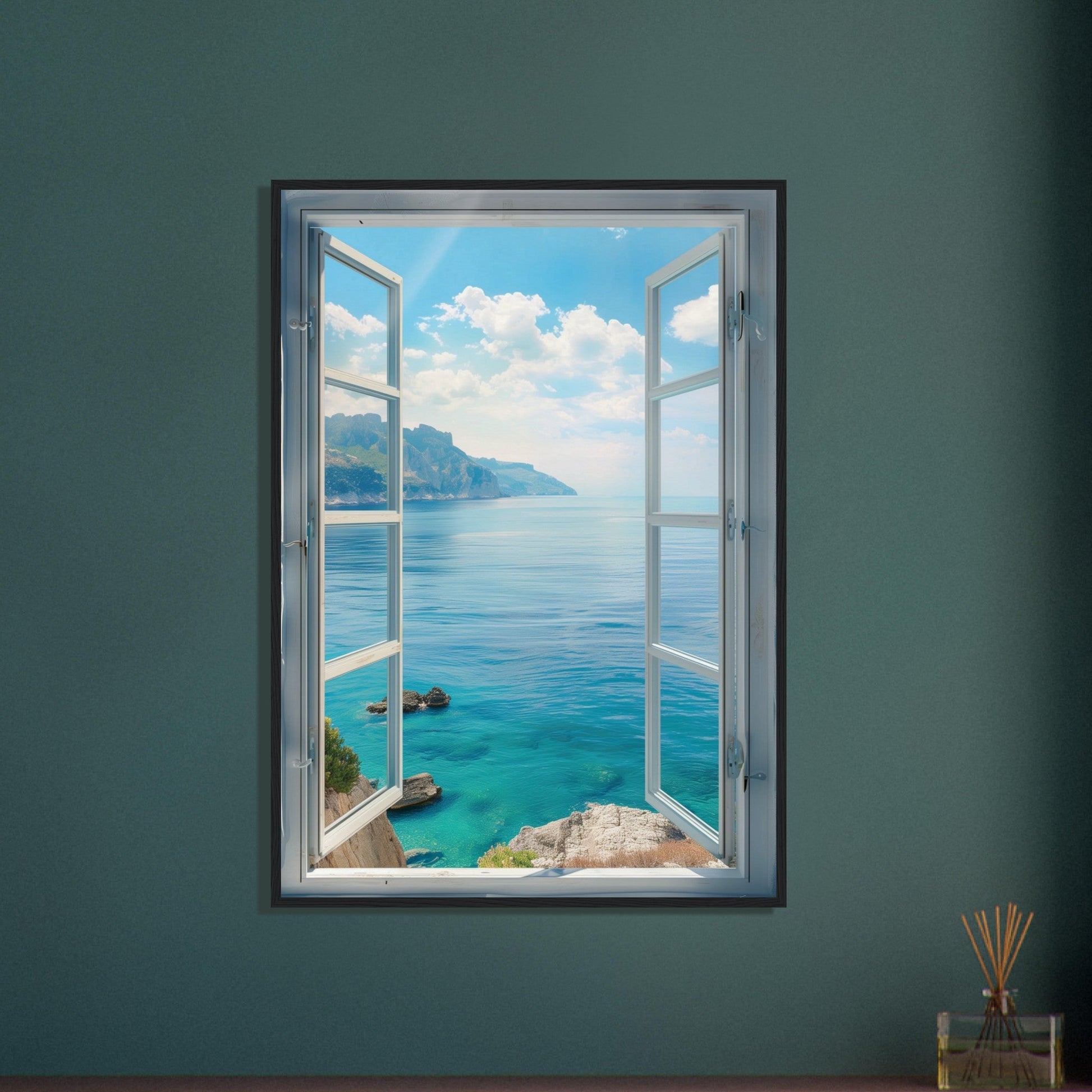 Poster Trompe l'oeil Fenêtre Mer ( )