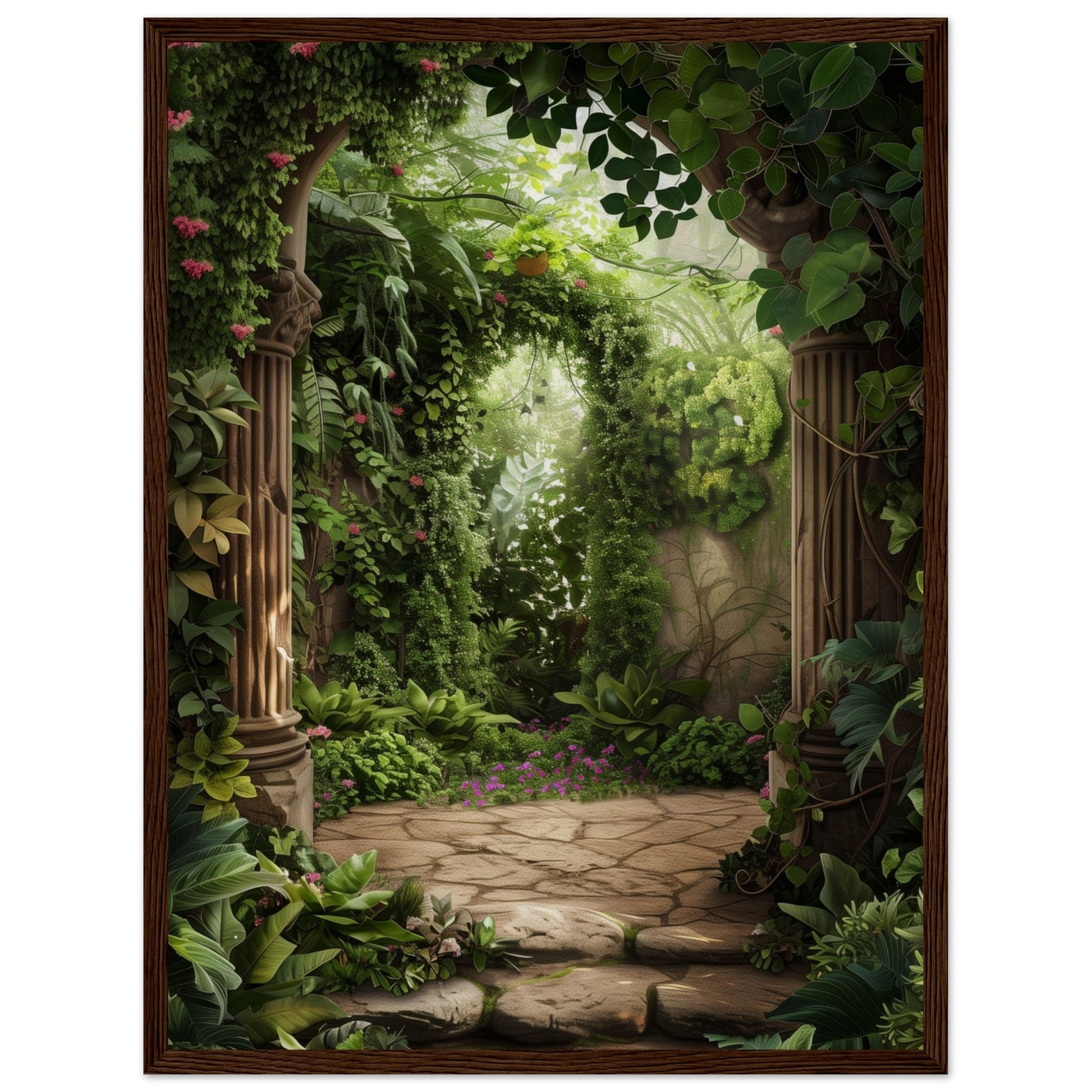 Poster Trompe l'oeil Jardin ( 45x60-cm-Bois-foncé)