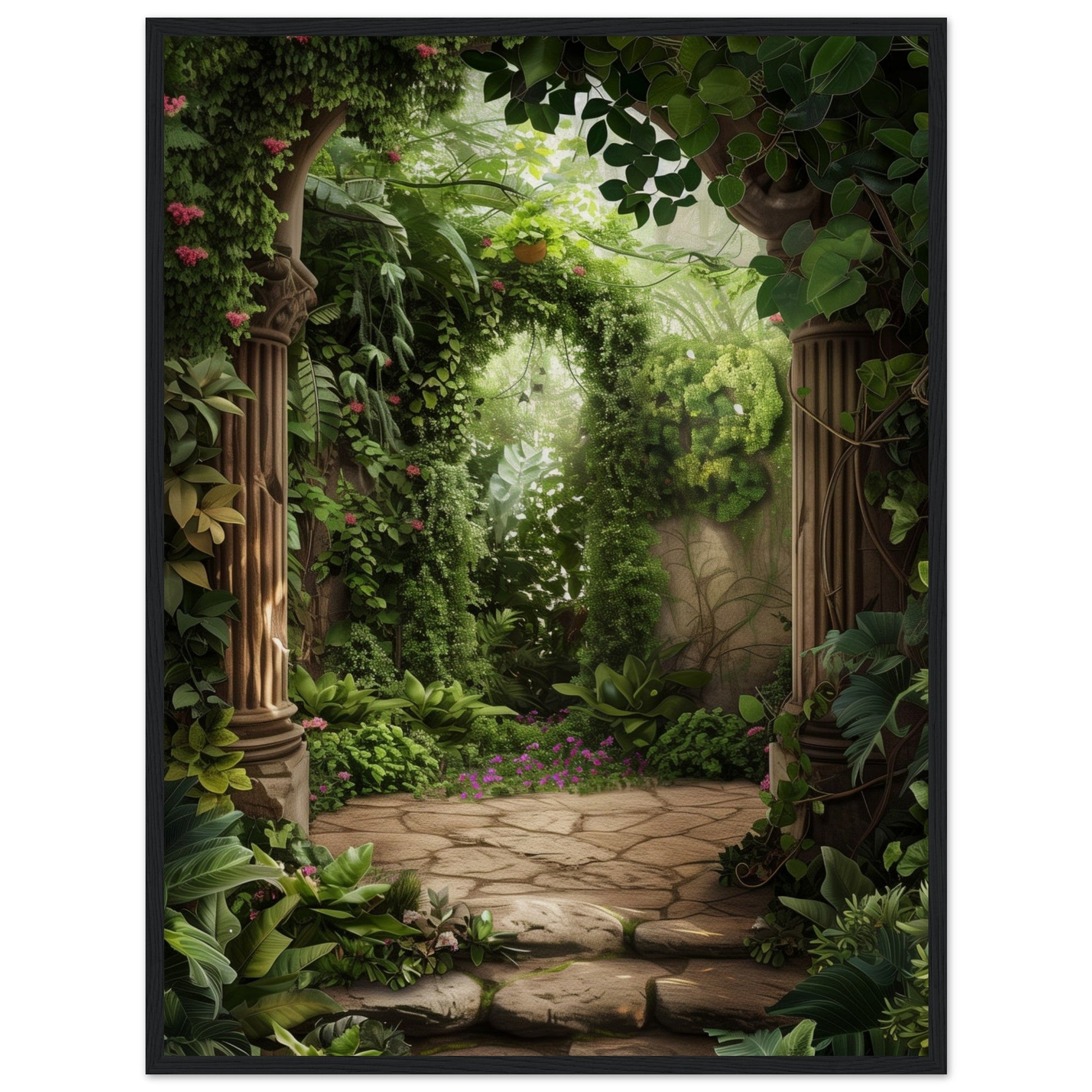 Poster Trompe l'oeil Jardin ( 60x80-cm-Bois-noir)