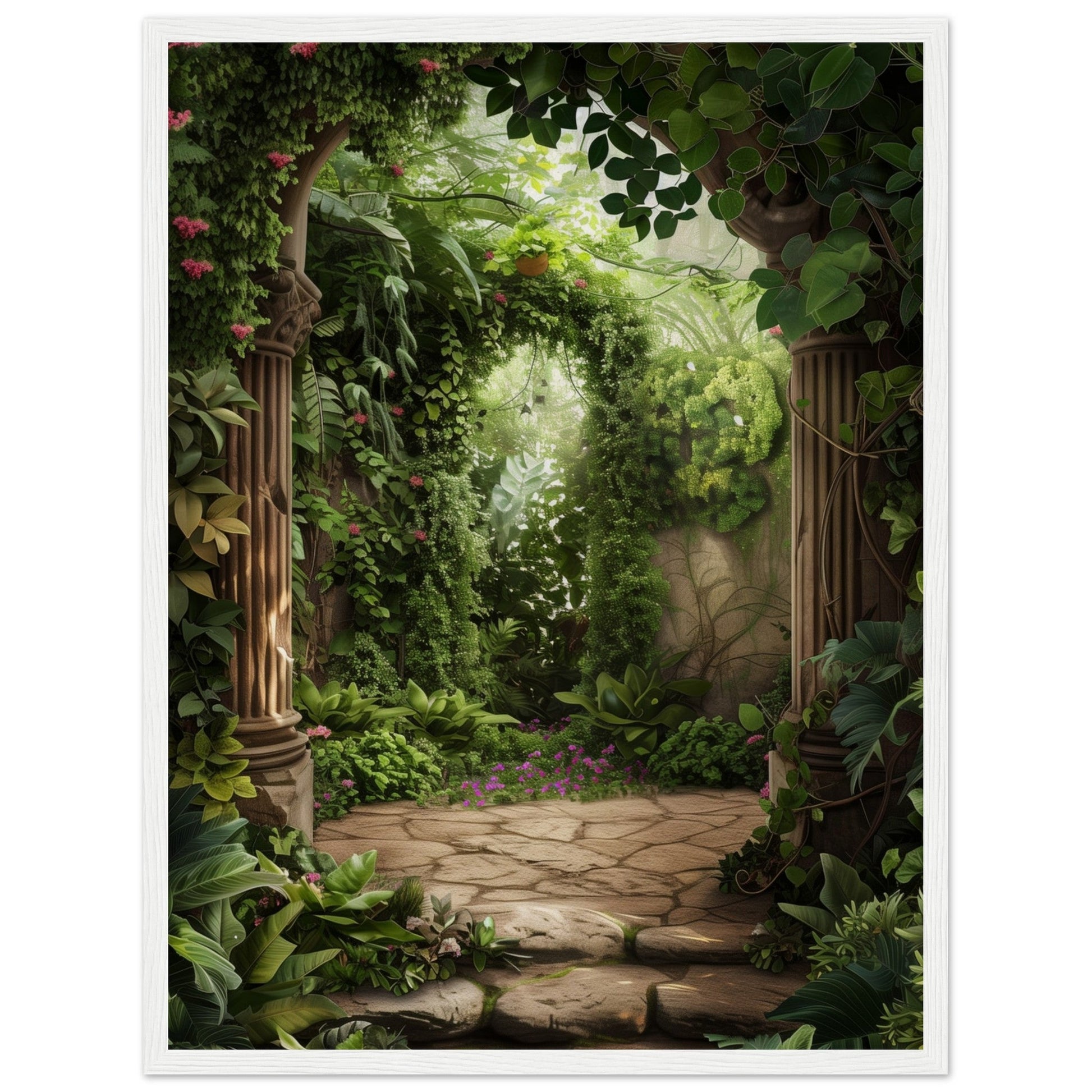 Poster Trompe l'oeil Jardin ( 45x60-cm-Bois-blanc)