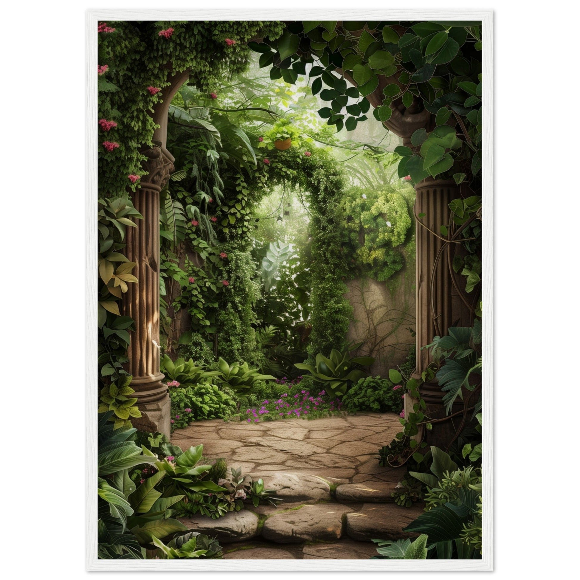 Poster Trompe l'oeil Jardin ( 50x70-cm-Bois-blanc)