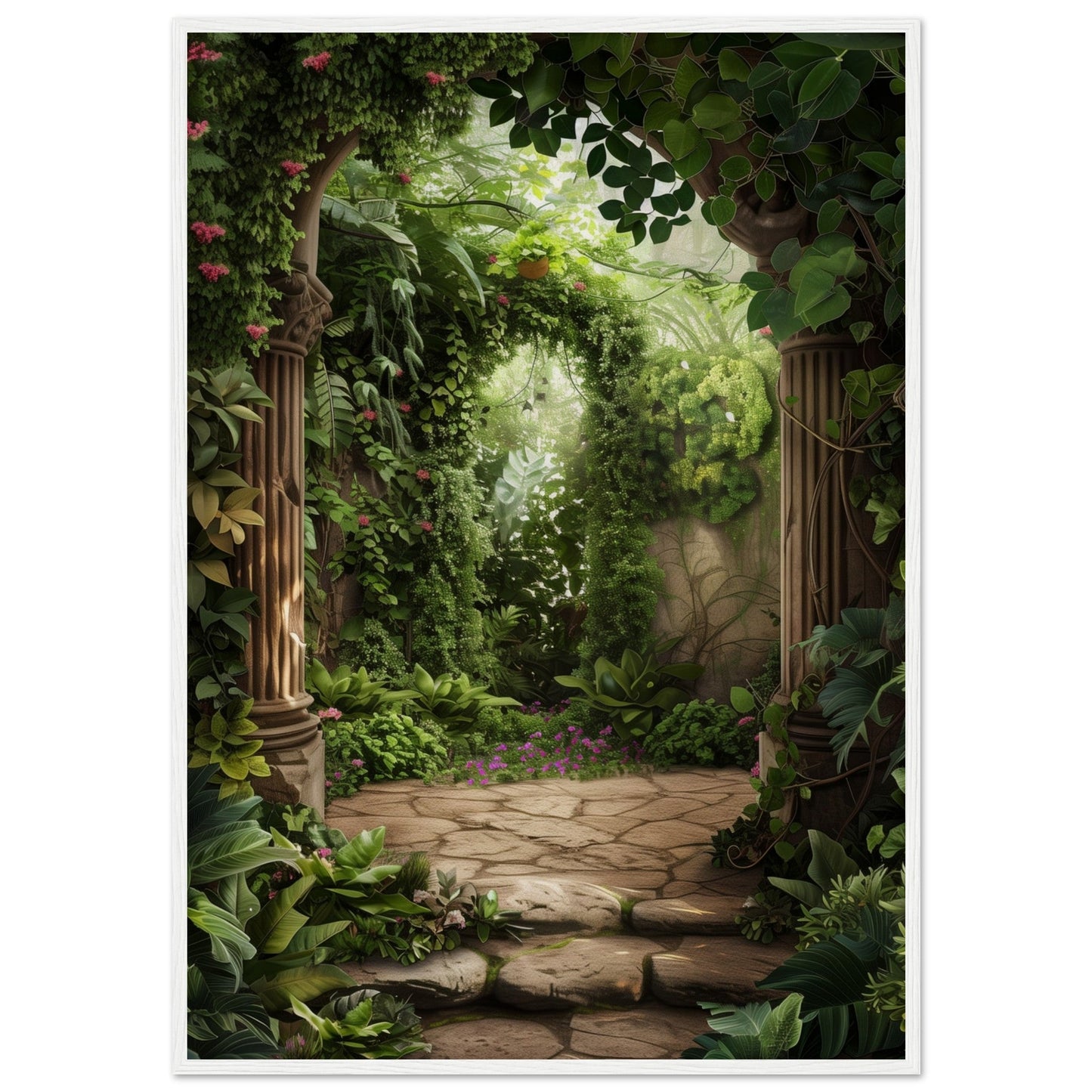 Poster Trompe l'oeil Jardin ( 70x100-cm-Bois-blanc)