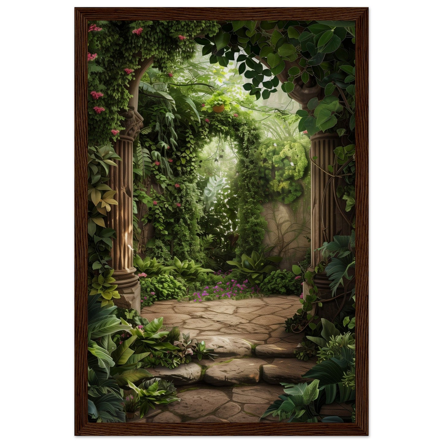 Poster Trompe l'oeil Jardin ( 30x45-cm-Bois-foncé)