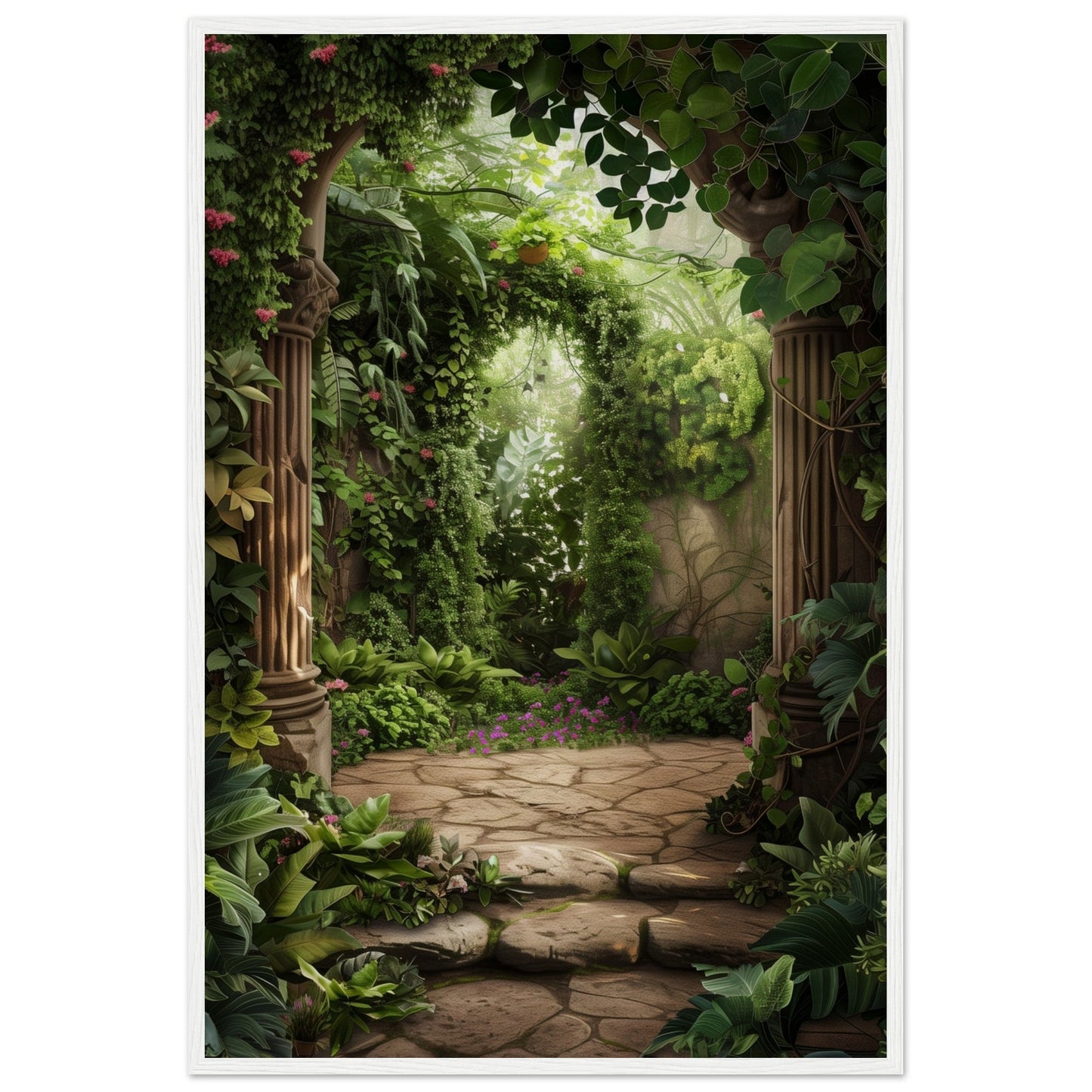 Poster Trompe l'oeil Jardin ( 60x90-cm-Bois-blanc)