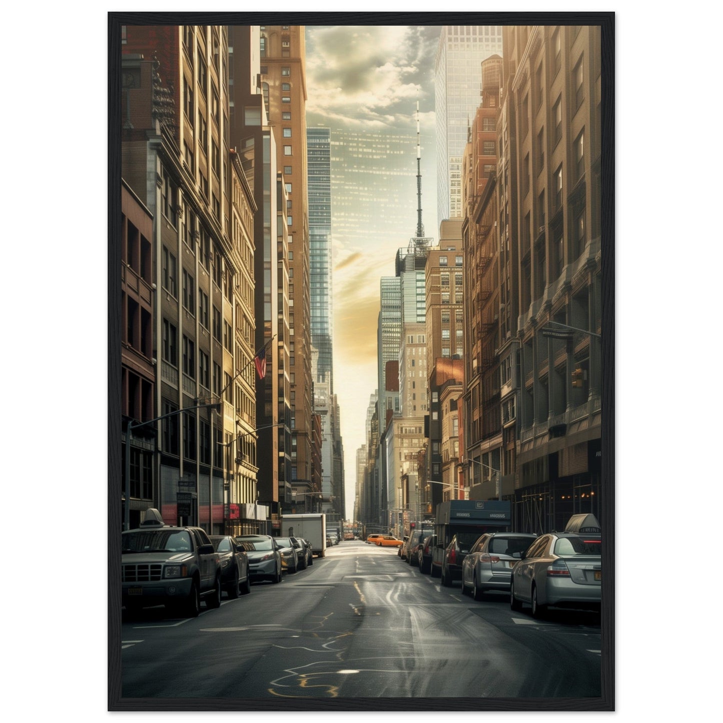 Poster Trompe l'oeil New York ( 50x70-cm-Bois-noir)