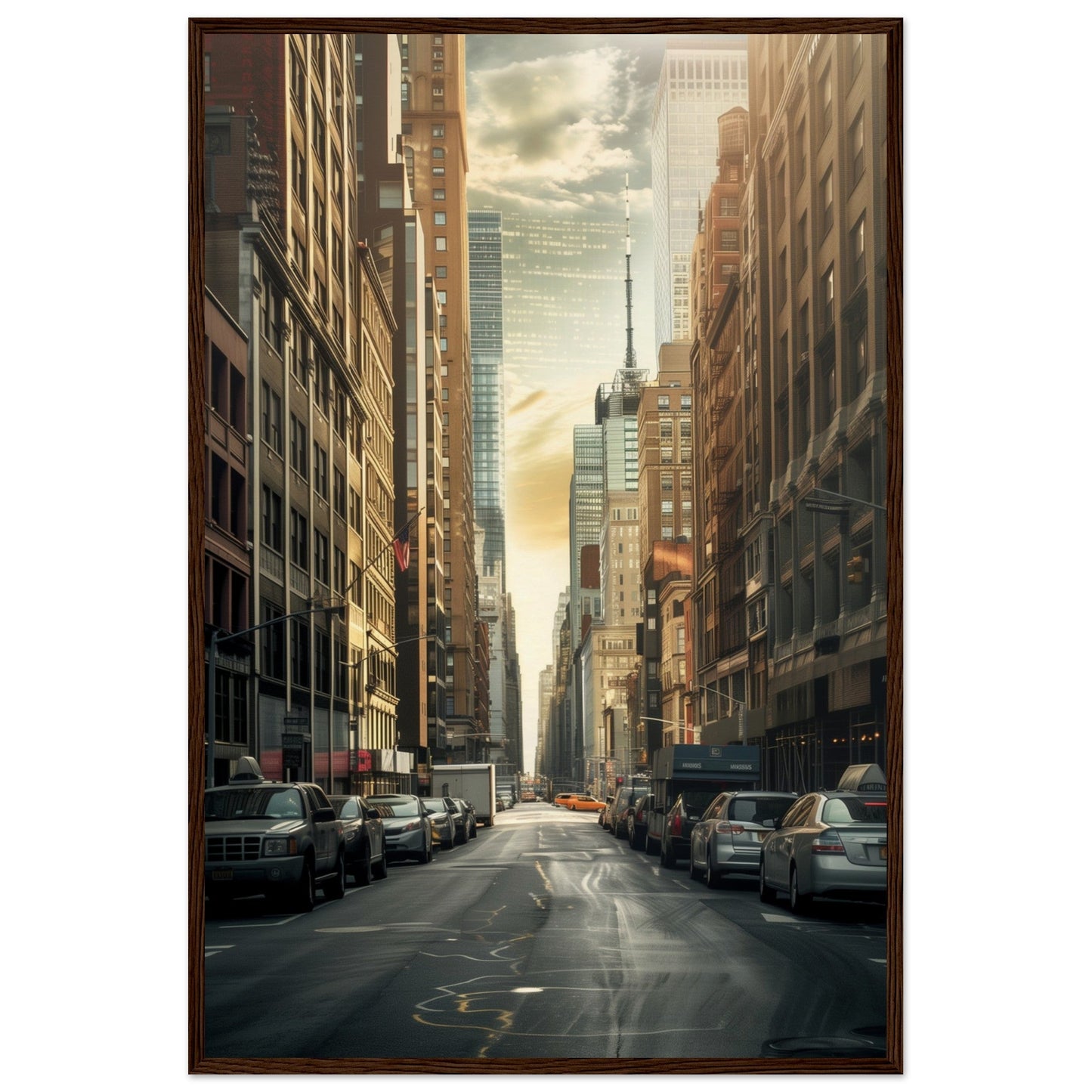 Poster Trompe l'oeil New York ( 60x90-cm-Bois-foncé)