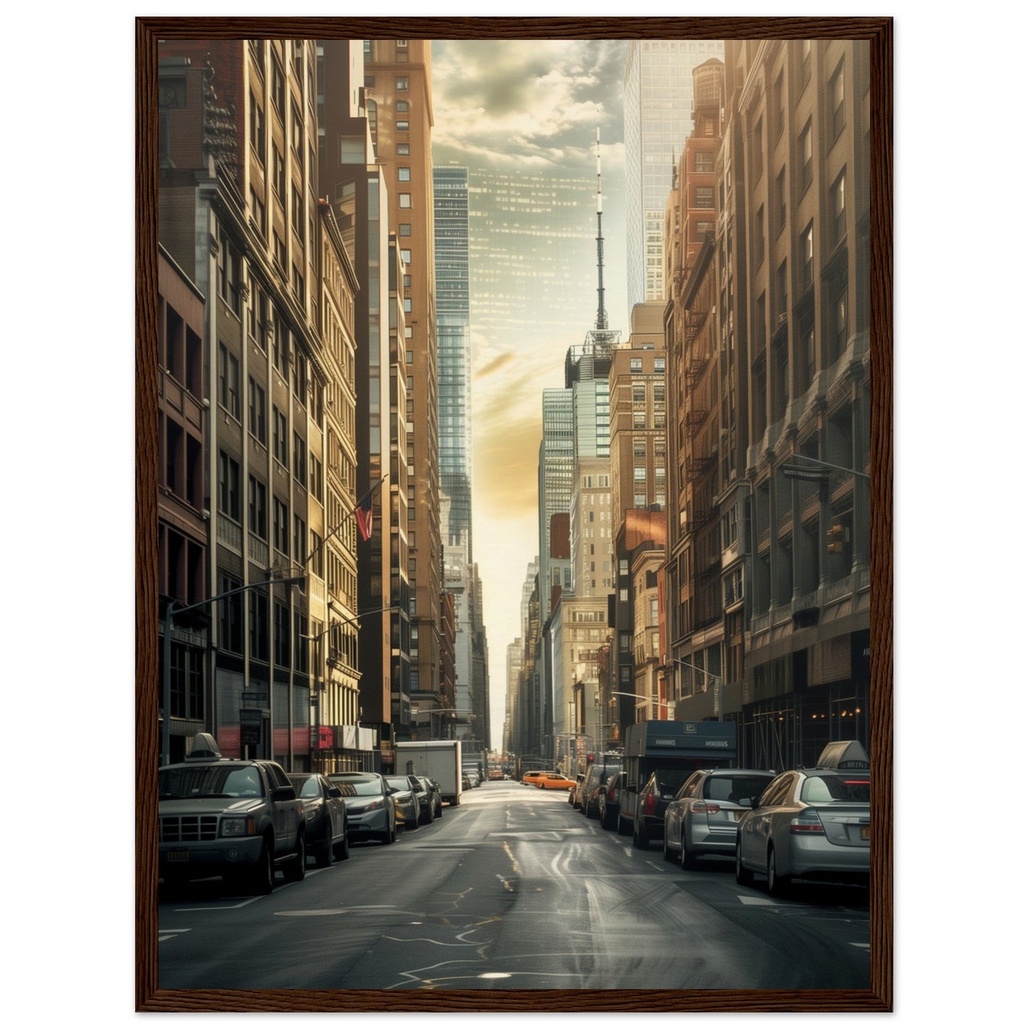 Poster Trompe l'oeil New York ( 45x60-cm-Bois-foncé)