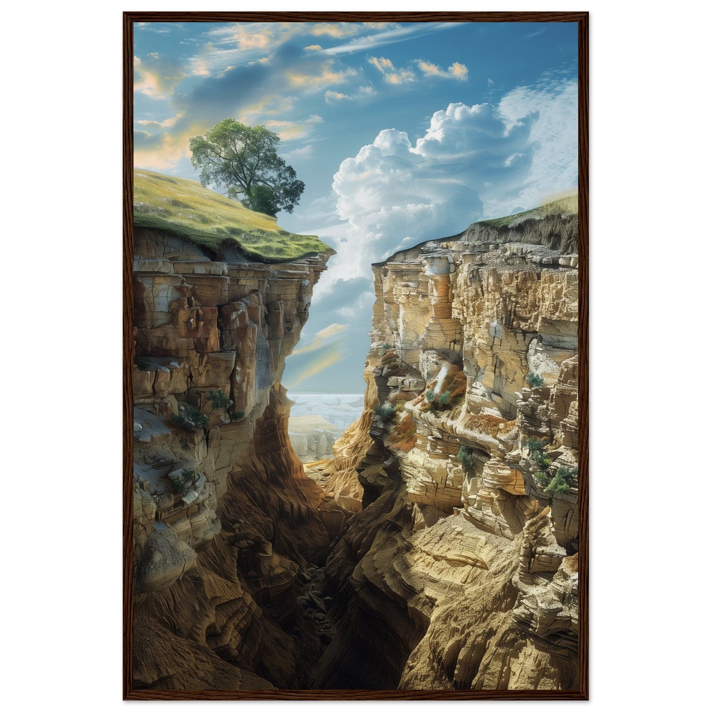 Poster Trompe l'œil Paysage ( 60x90-cm-Bois-foncé)