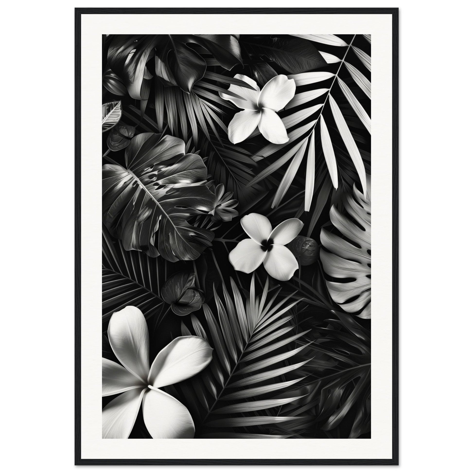 Poster Tropical Noir et Blanc ( 70x100-cm-Bois-noir)