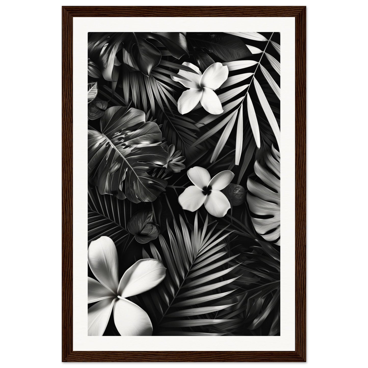 Poster Tropical Noir et Blanc ( 30x45-cm-Bois-foncé)