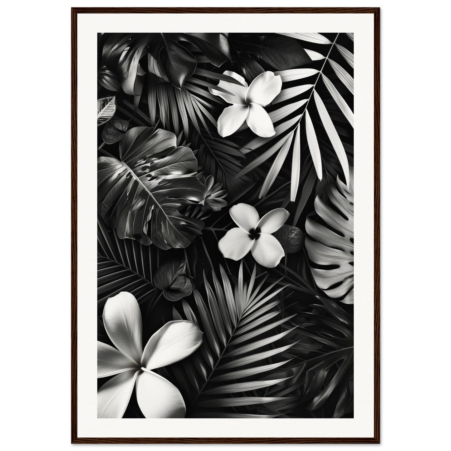 Poster Tropical Noir et Blanc ( 70x100-cm-Bois-foncé)