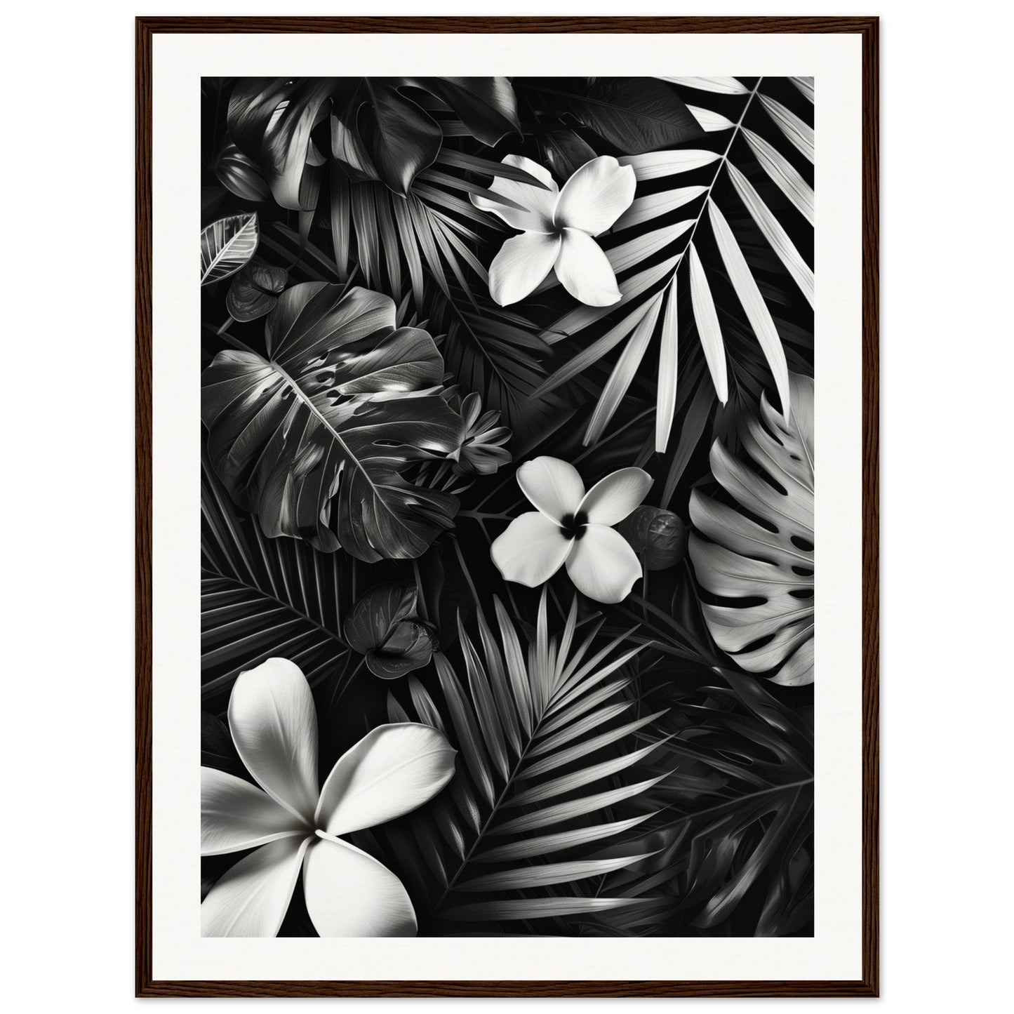 Poster Tropical Noir et Blanc ( 60x80-cm-Bois-foncé)