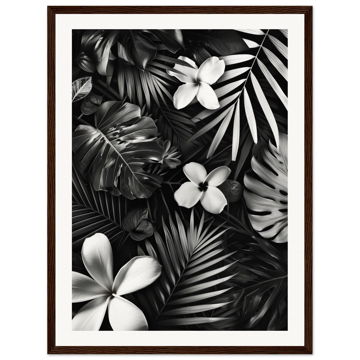 Poster Tropical Noir et Blanc ( 45x60-cm-Bois-foncé)