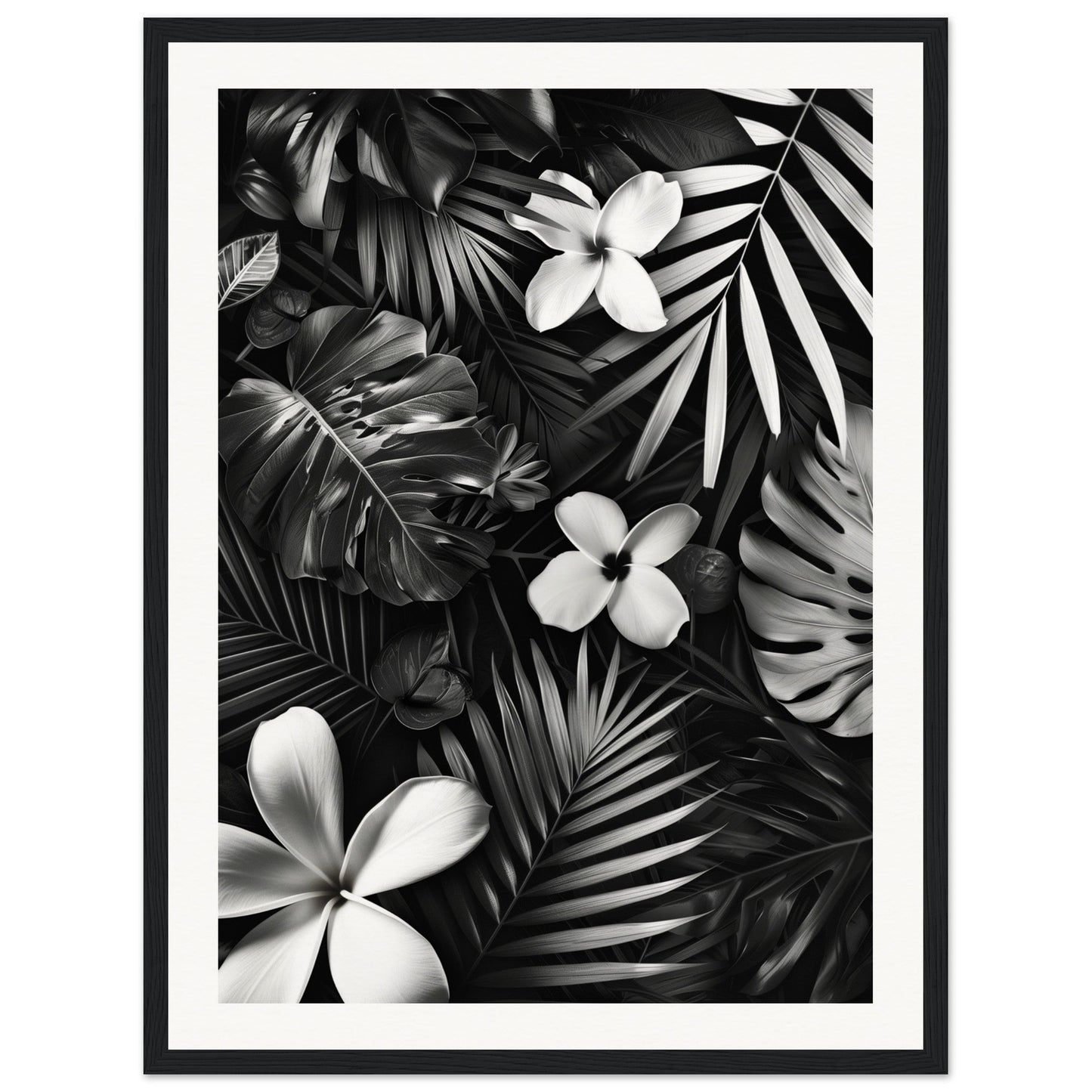 Poster Tropical Noir et Blanc ( 45x60-cm-Bois-noir)