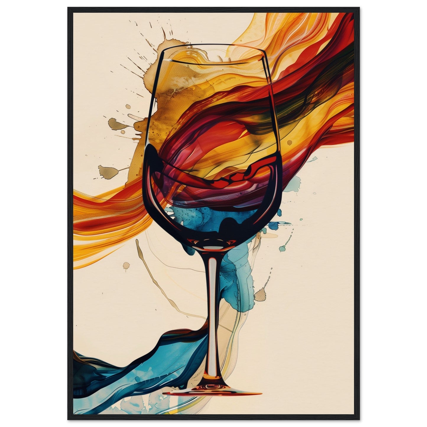 Poster Verre de Vin ( 70x100-cm-Bois-noir)