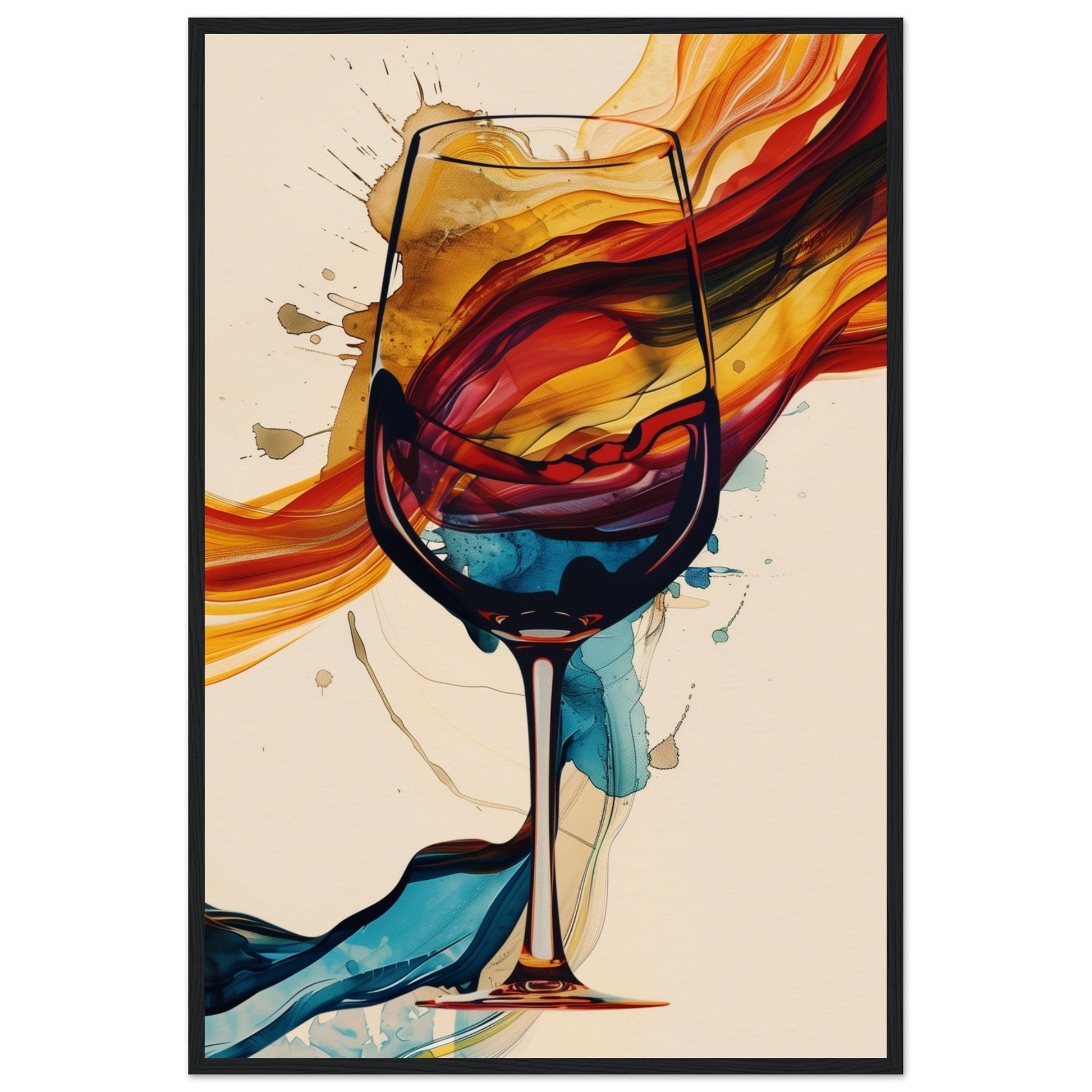 Poster Verre de Vin ( 60x90-cm-Bois-noir)