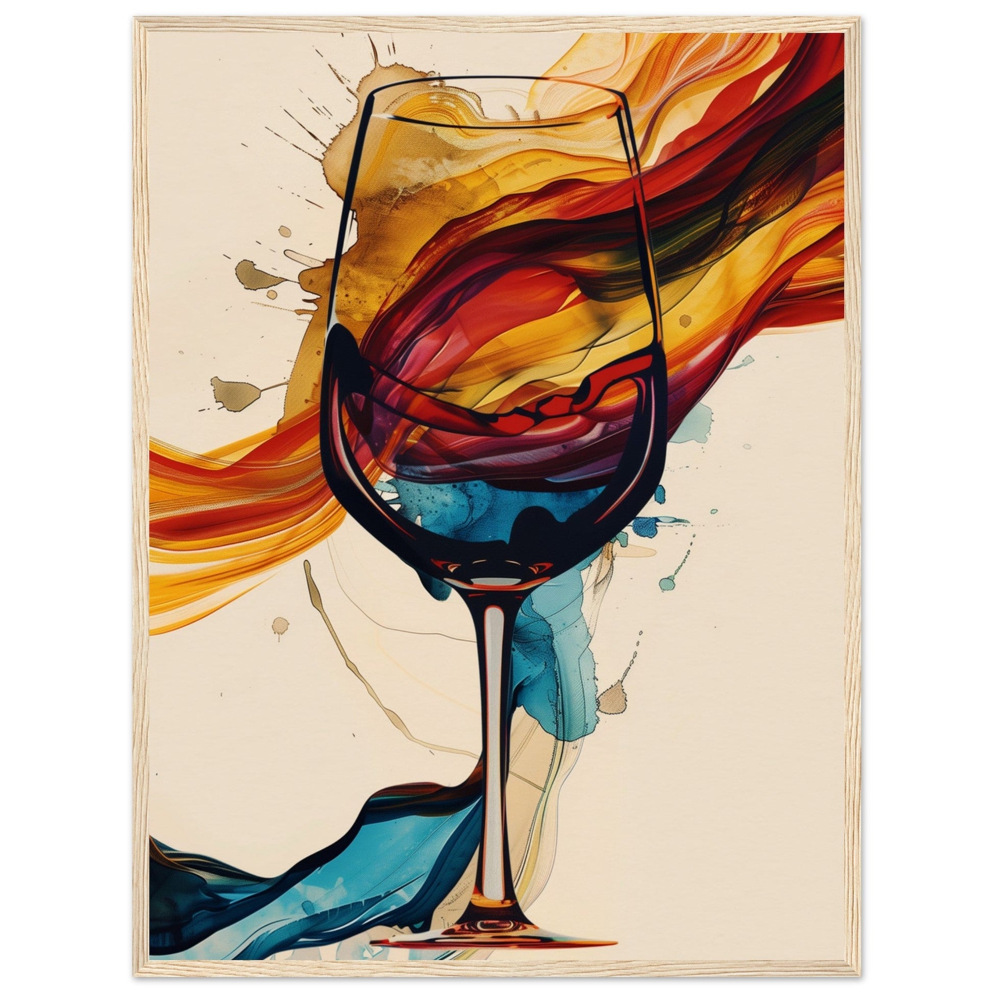 Poster Verre de Vin ( 60x80-cm-Bois-clair)