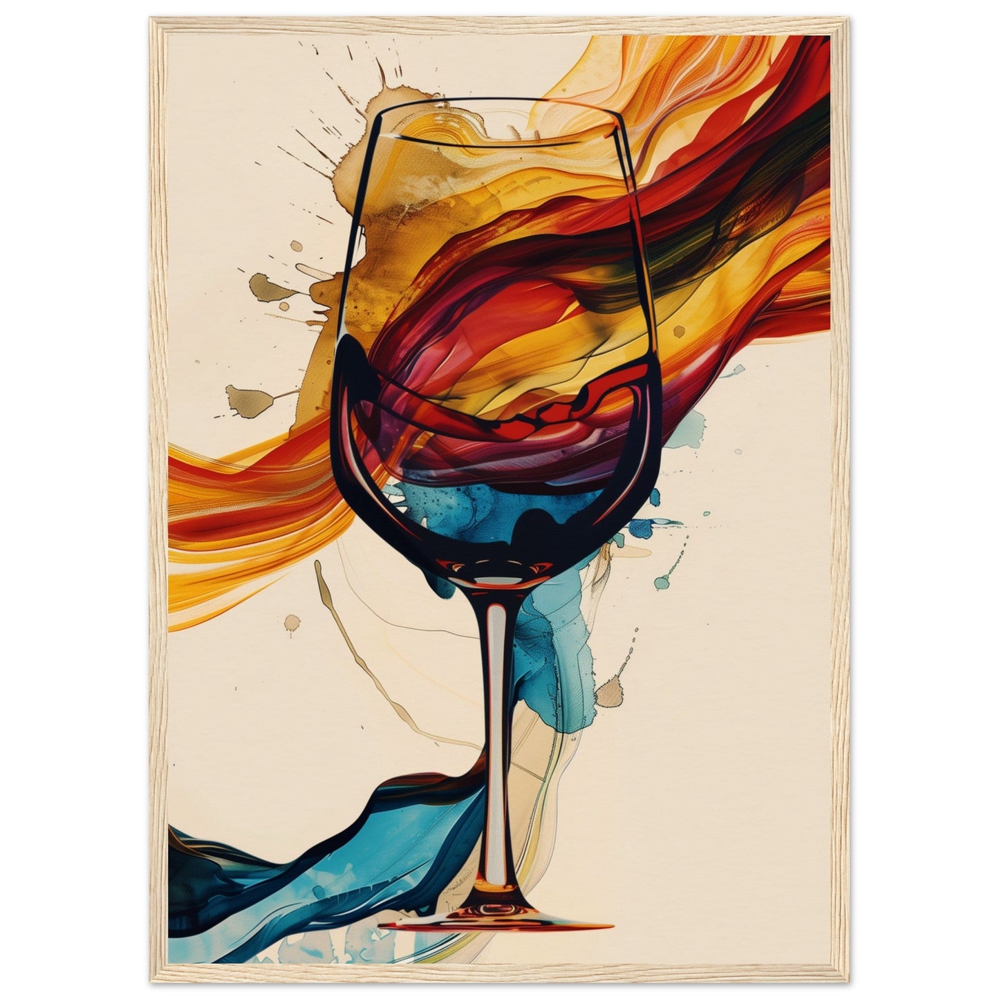 Poster Verre de Vin ( 50x70-cm-Bois-clair)