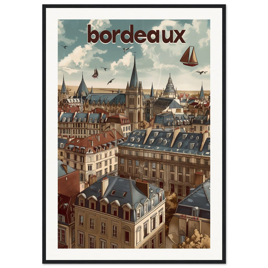 Poster Ville Bordeaux ( 70x100-cm-Bois-noir)