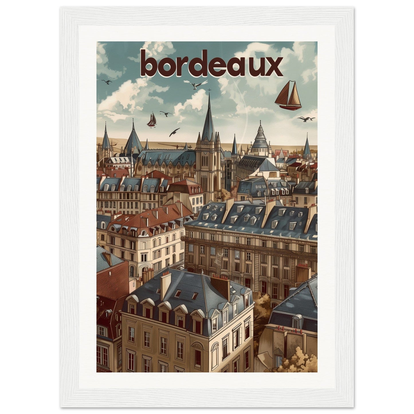 Poster Ville Bordeaux ( 21x29.7-cm-Bois-blanc)