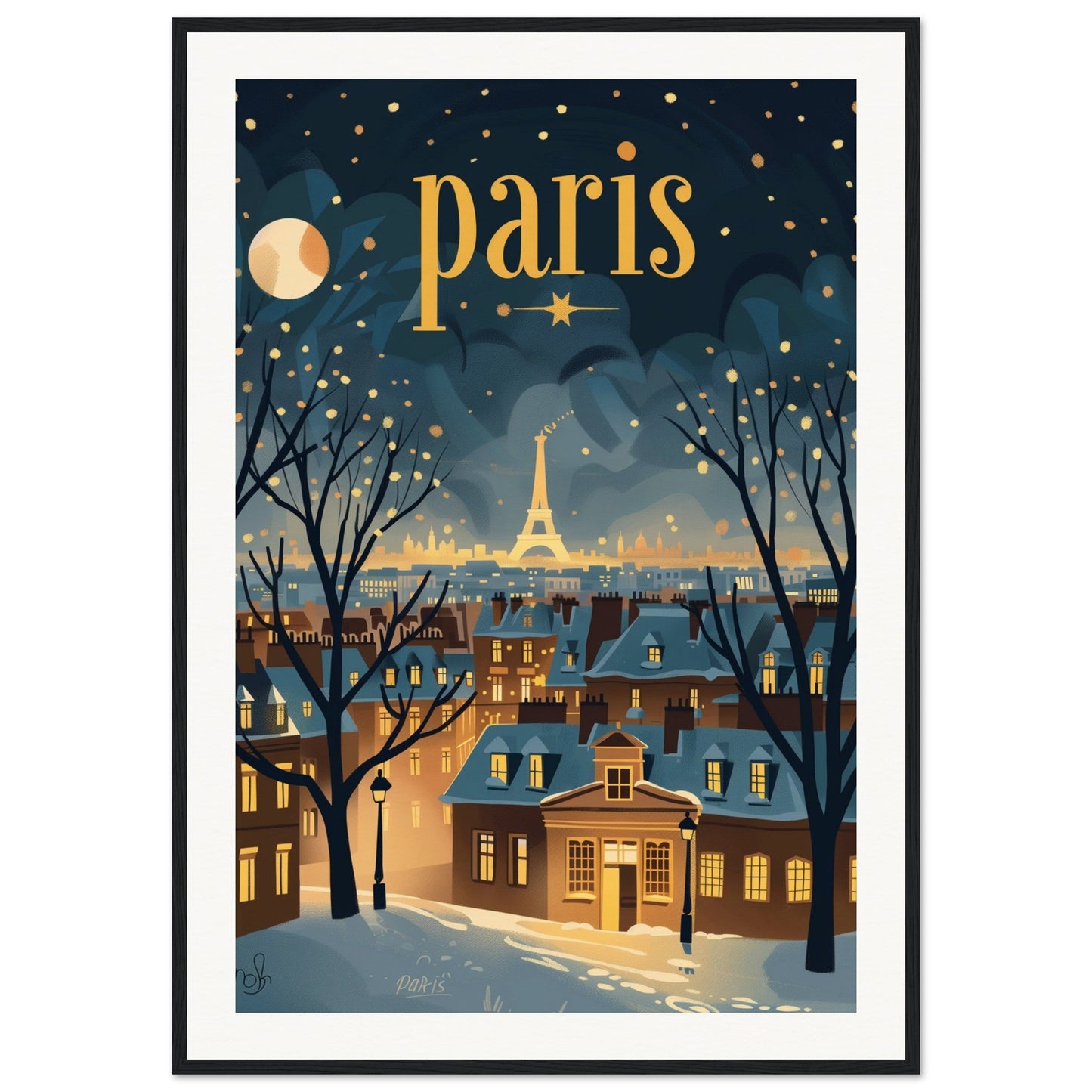 Poster Ville Paris ( 70x100-cm-Bois-noir)