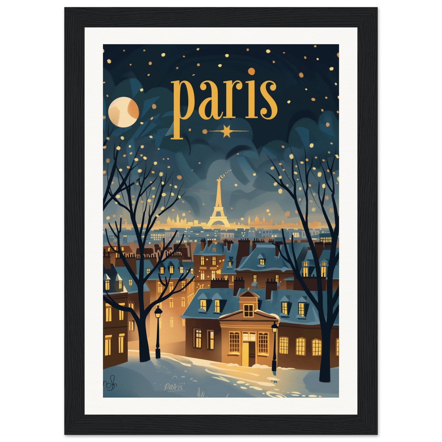 Poster Ville Paris ( 21x29.7-cm-Bois-noir)