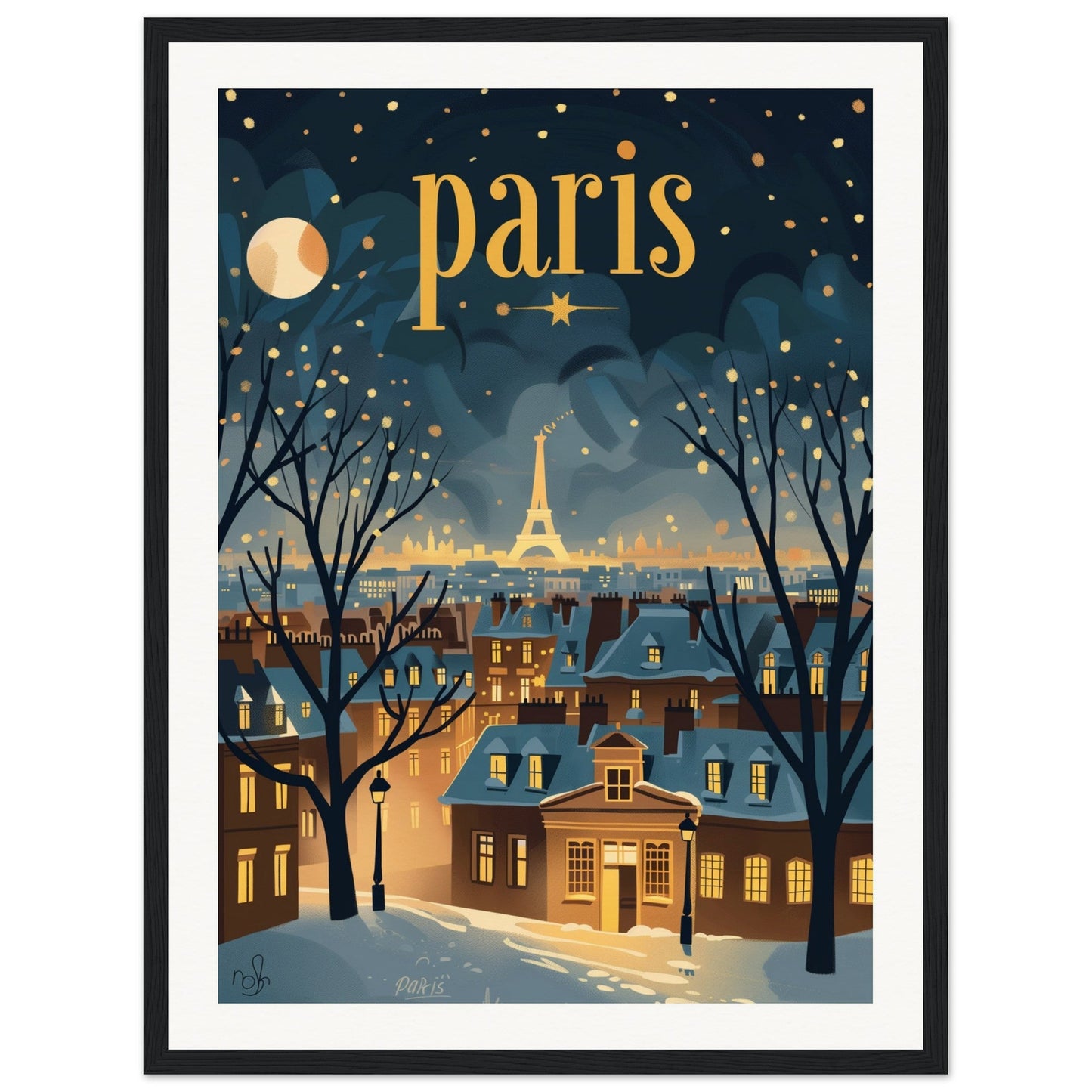 Poster Ville Paris ( 45x60-cm-Bois-noir)