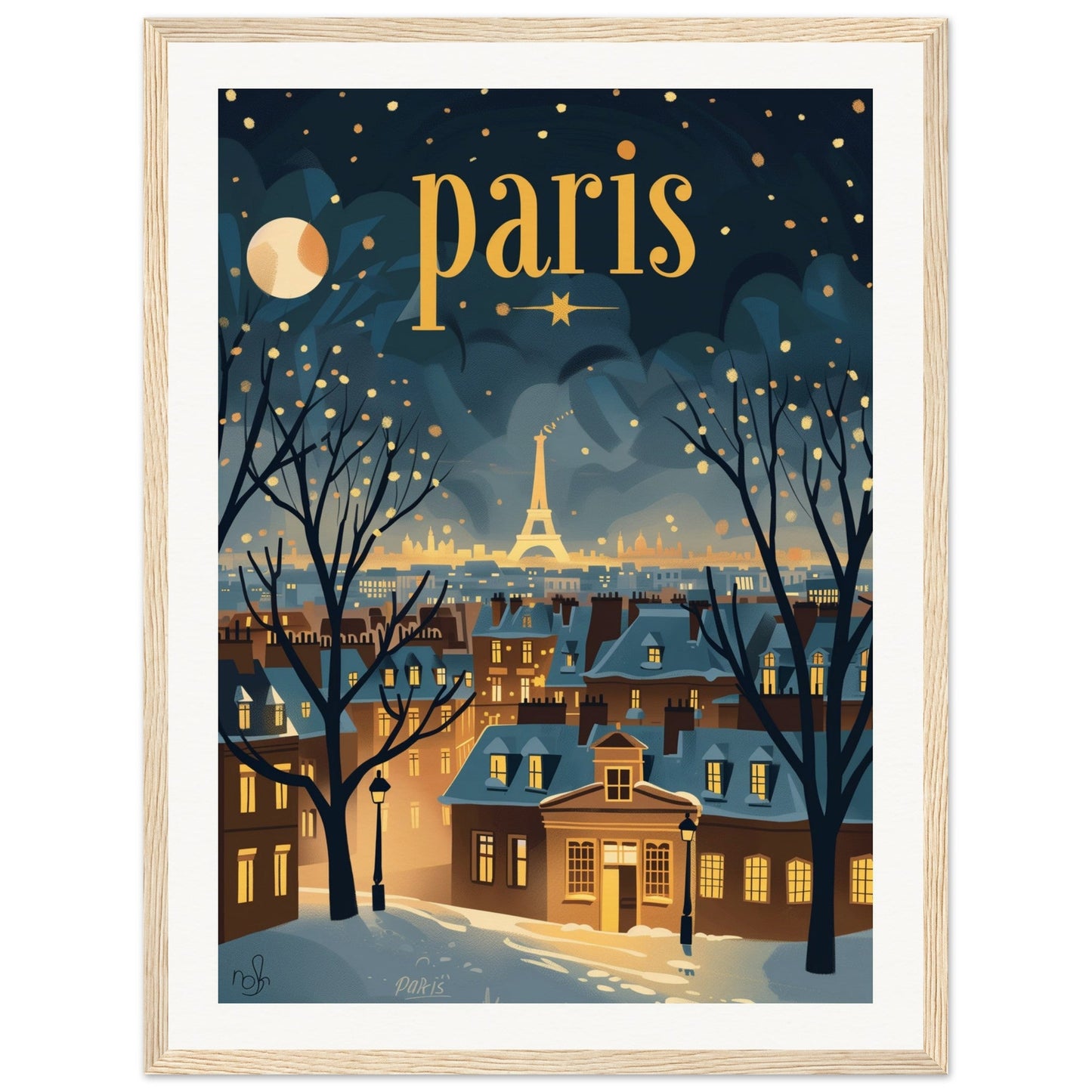 Poster Ville Paris ( 45x60-cm-Bois-clair)