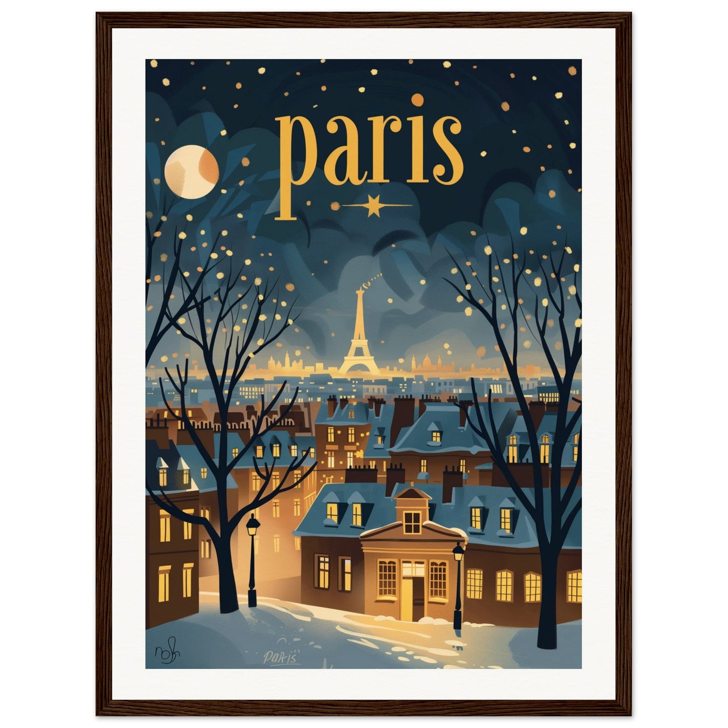 Poster Ville Paris ( 45x60-cm-Bois-foncé)