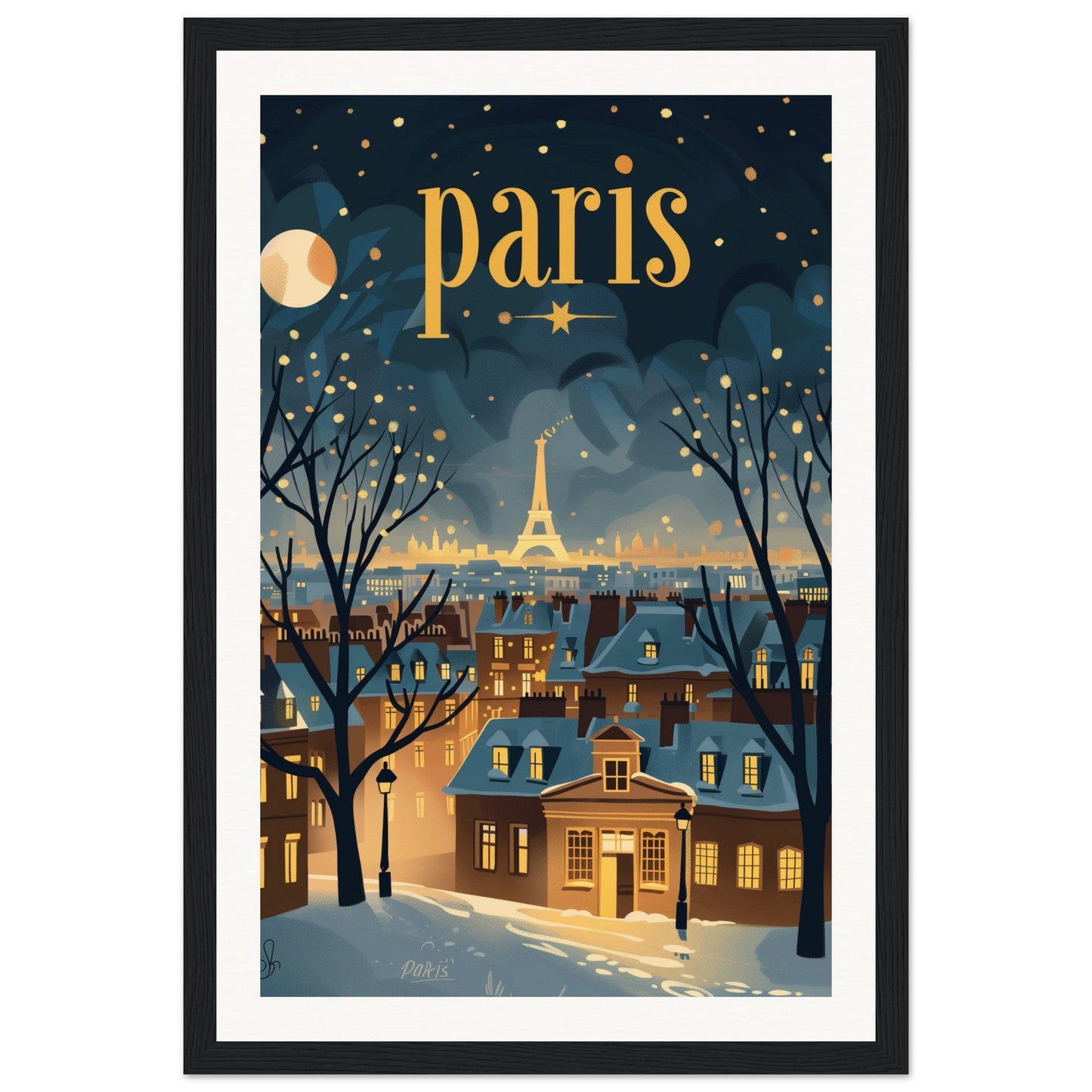 Poster Ville Paris ( 30x45-cm-Bois-noir)