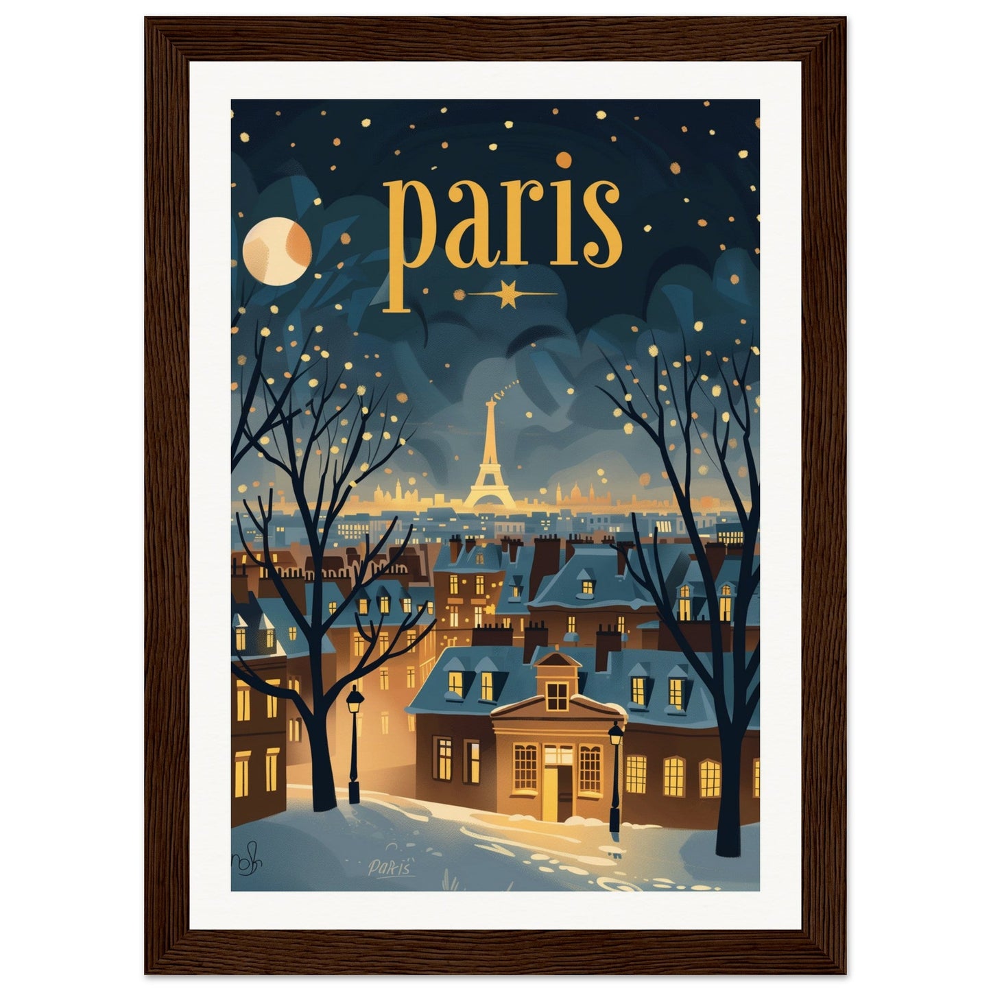 Poster Ville Paris ( 21x29.7-cm-Bois-foncé)