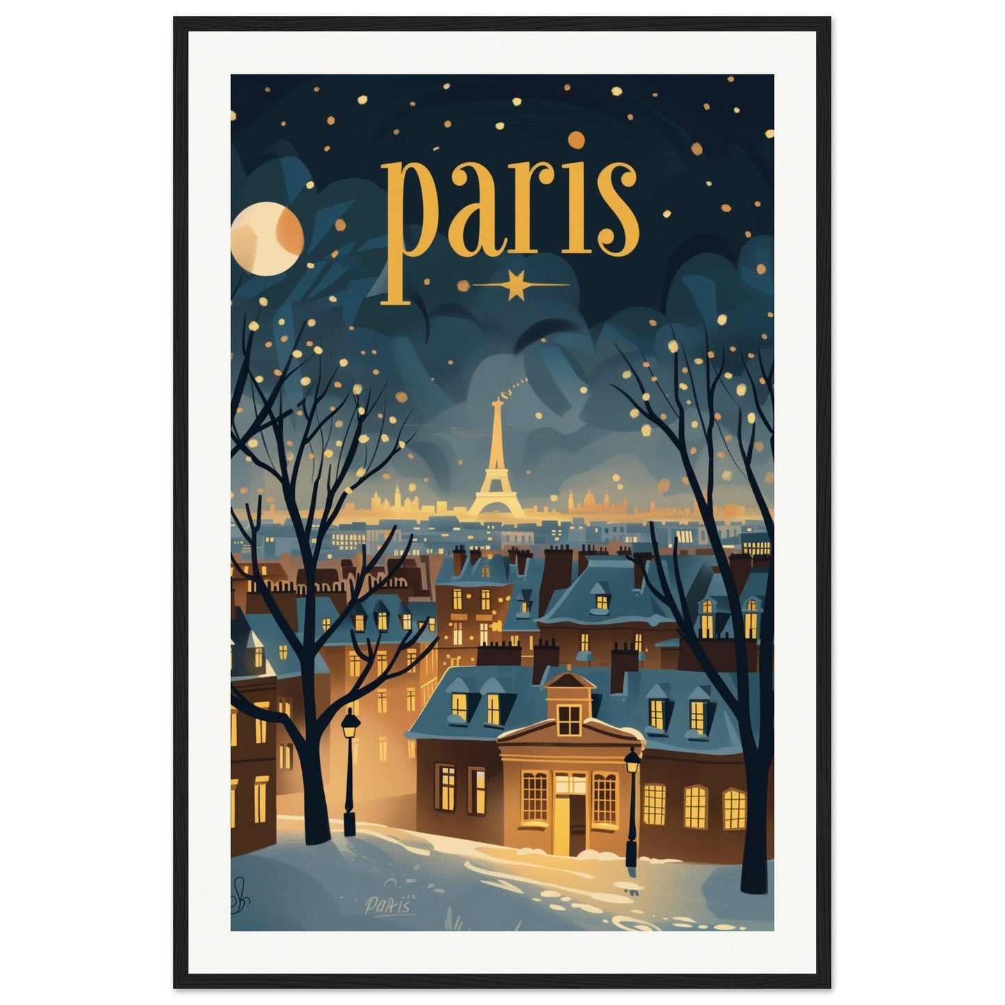 Poster Ville Paris ( 60x90-cm-Bois-noir)