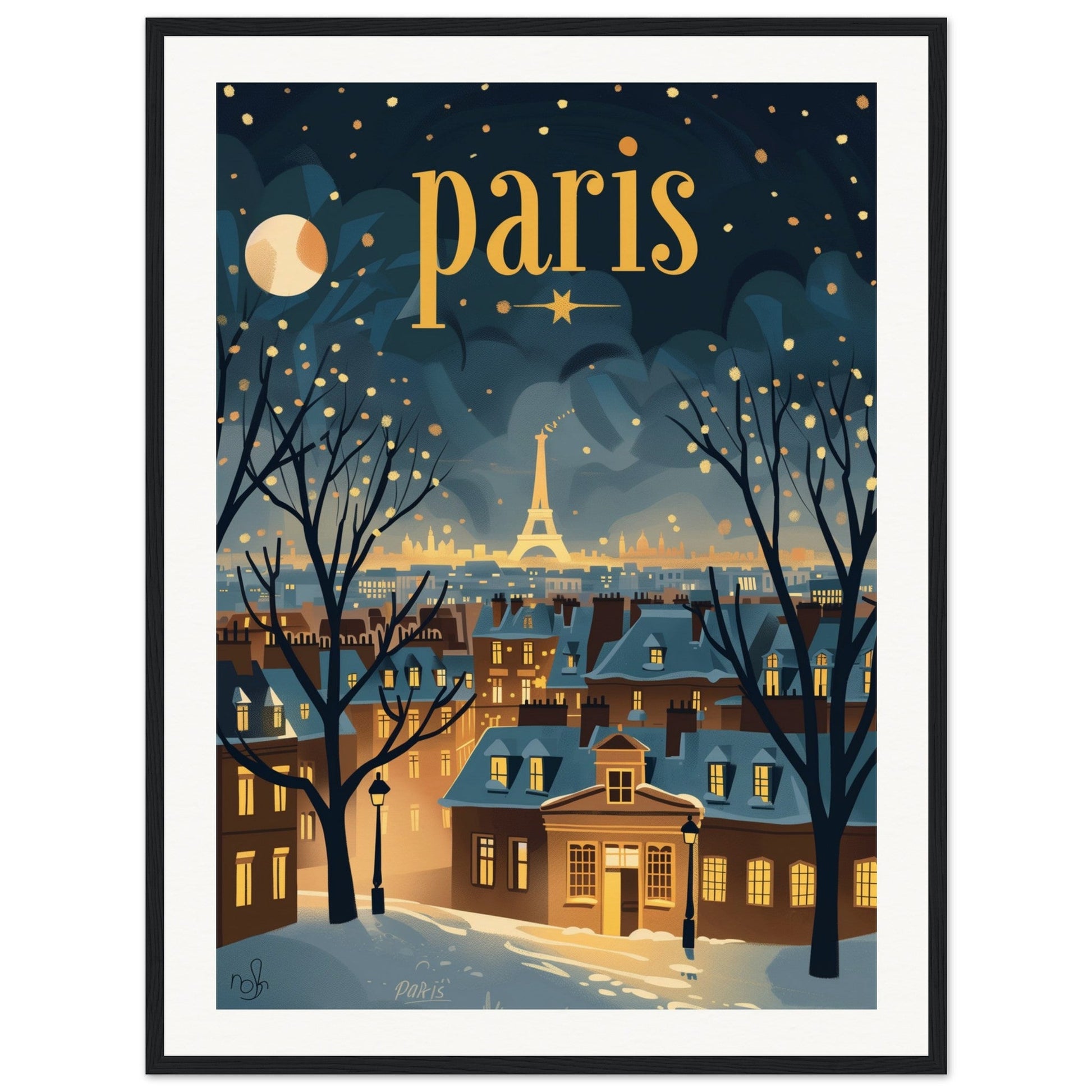 Poster Ville Paris ( 60x80-cm-Bois-noir)