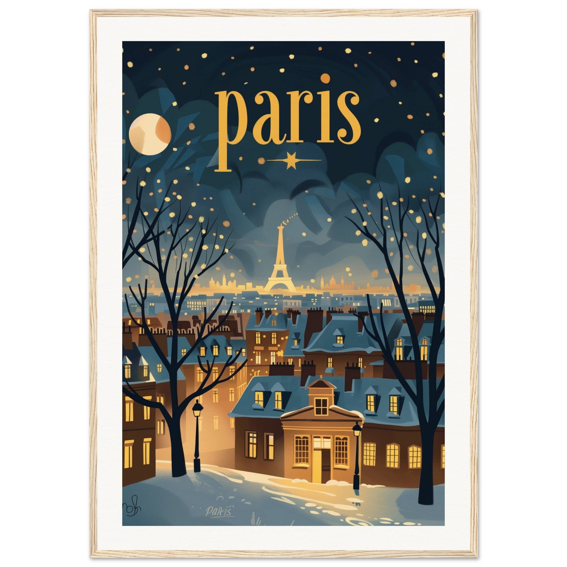 Poster Ville Paris ( 70x100-cm-Bois-clair)