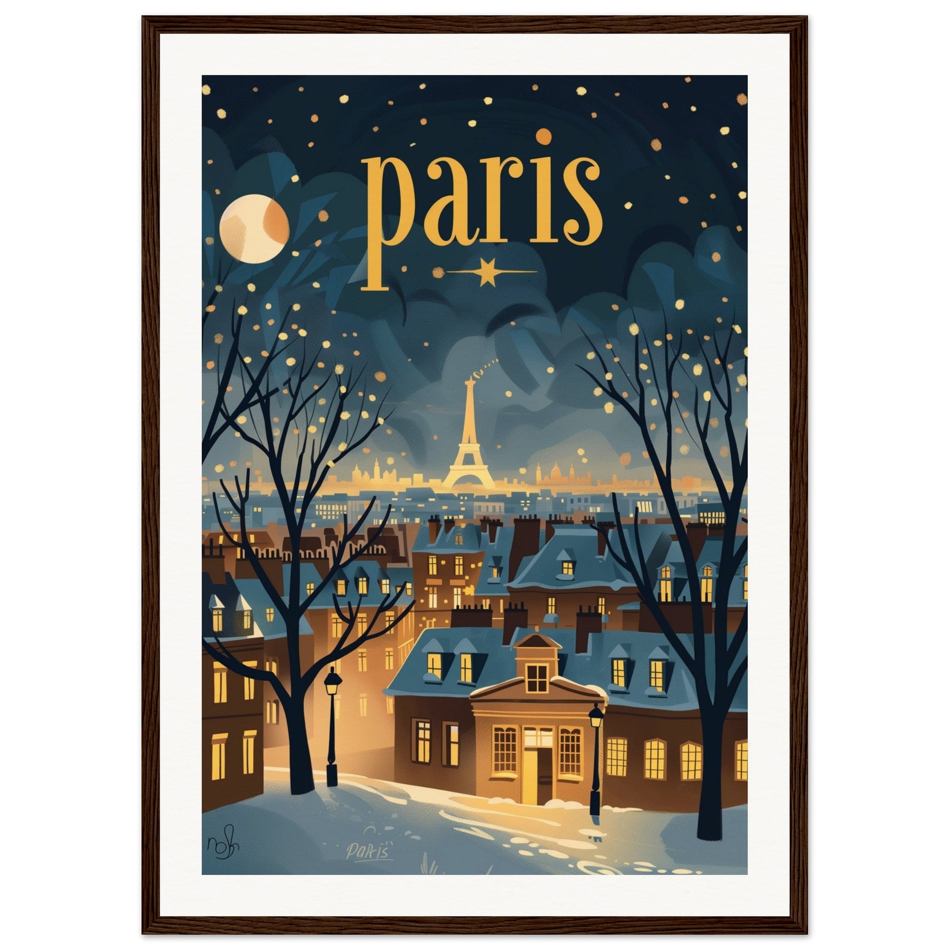 Poster Ville Paris ( 50x70-cm-Bois-foncé)