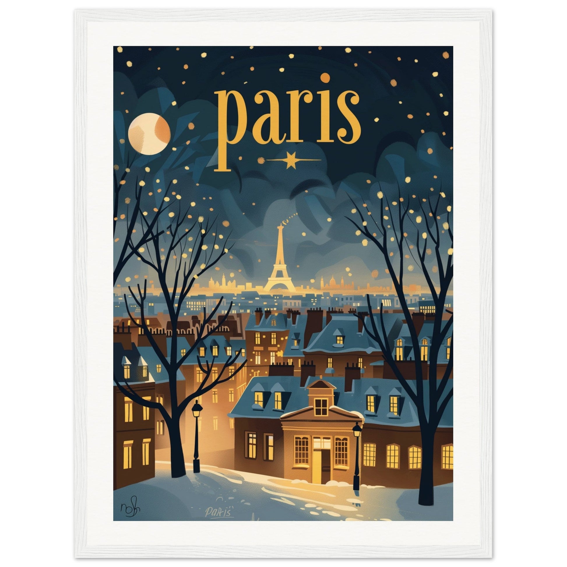 Poster Ville Paris ( 45x60-cm-Bois-blanc)