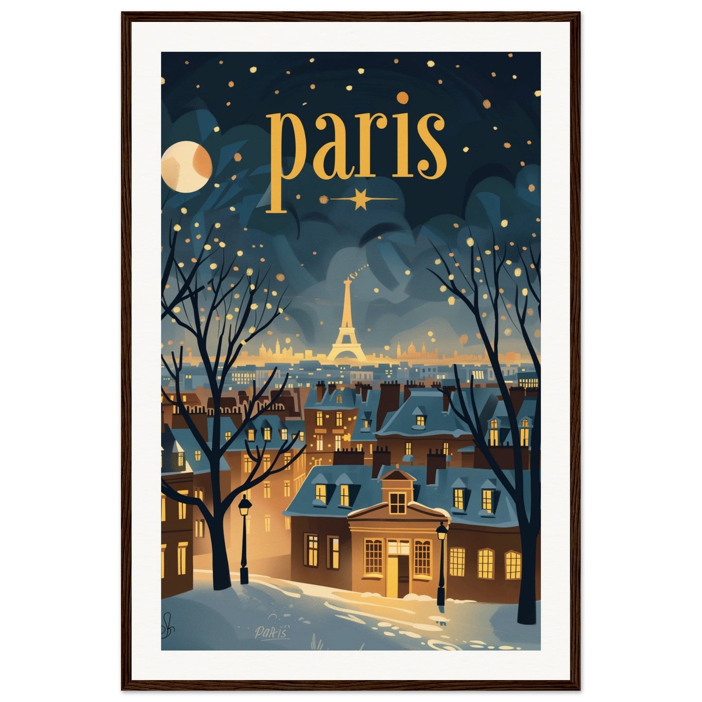 Poster Ville Paris ( 60x90-cm-Bois-foncé)