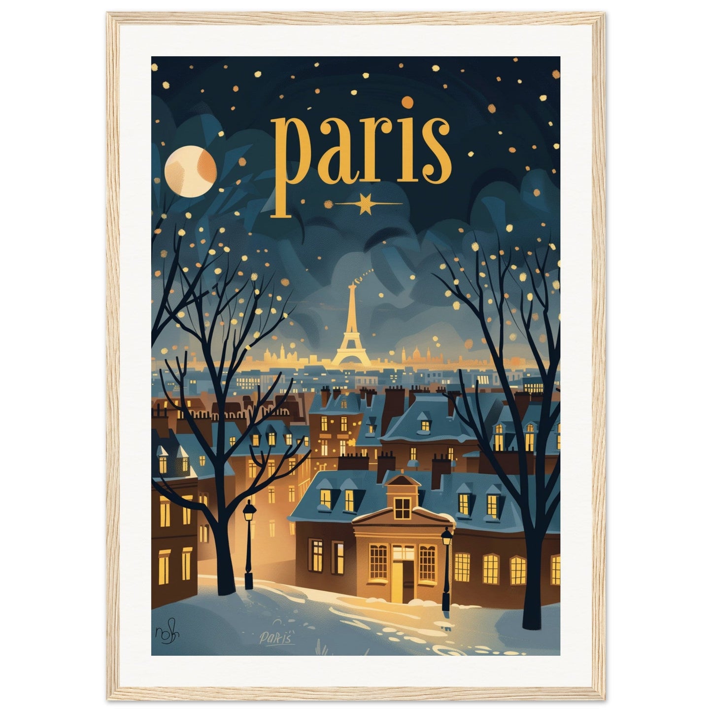 Poster Ville Paris ( 50x70-cm-Bois-clair)