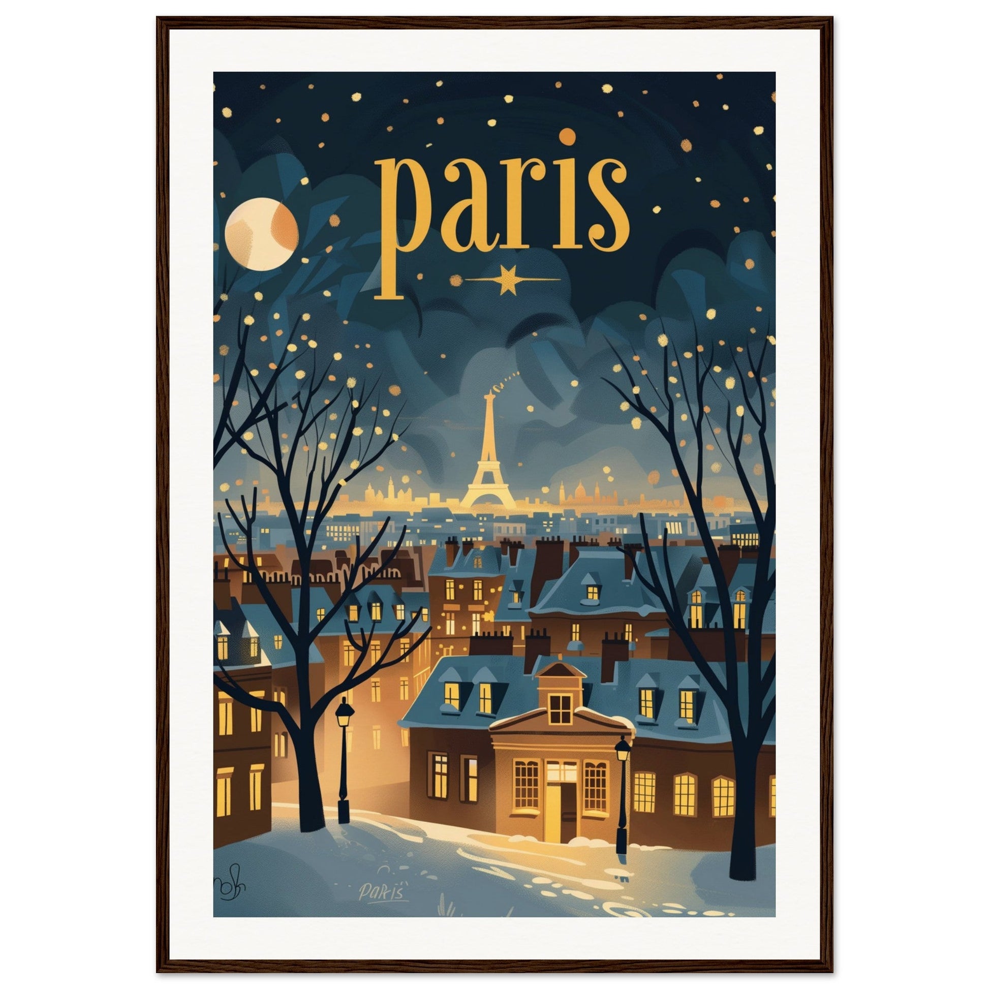 Poster Ville Paris ( 70x100-cm-Bois-foncé)