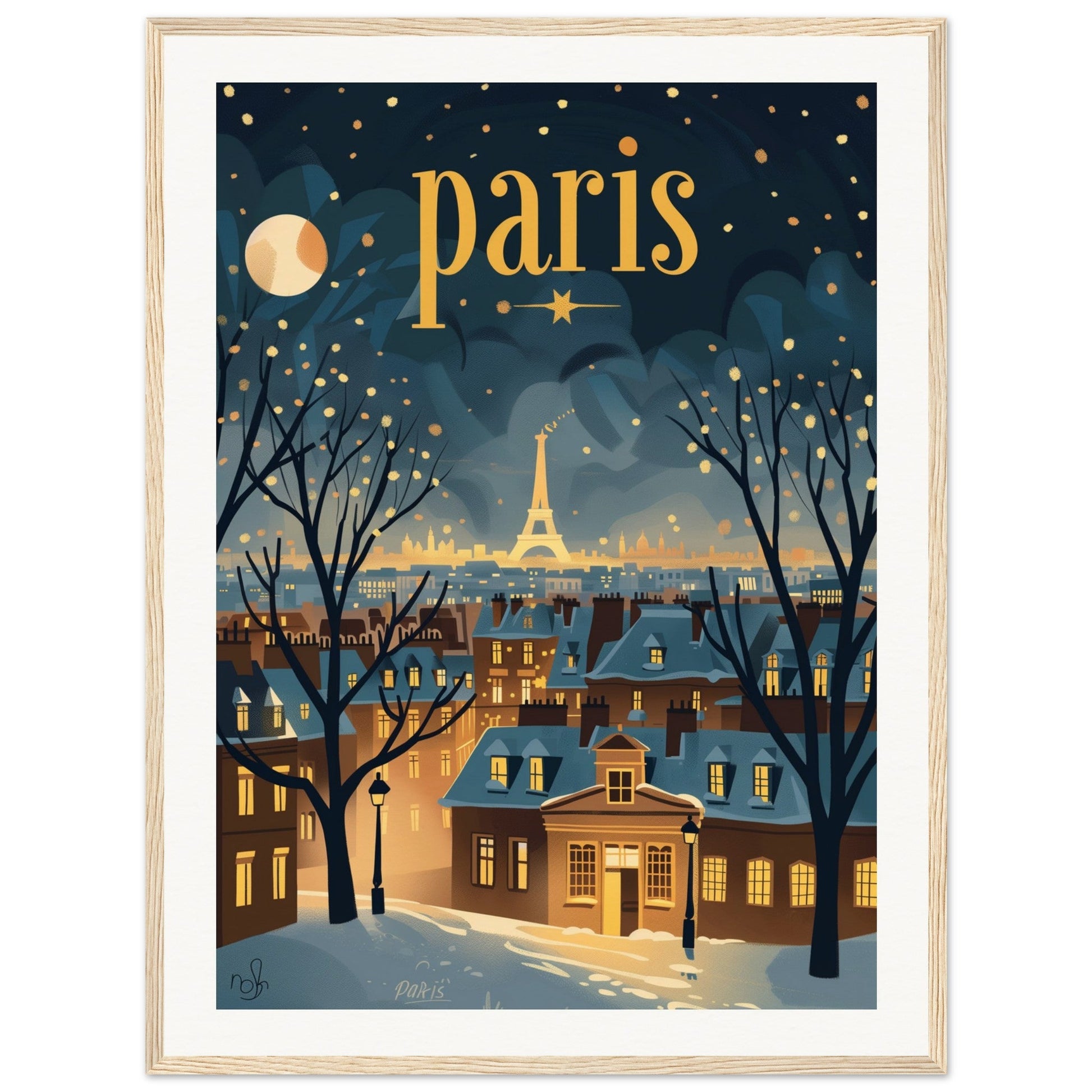 Poster Ville Paris ( 60x80-cm-Bois-clair)